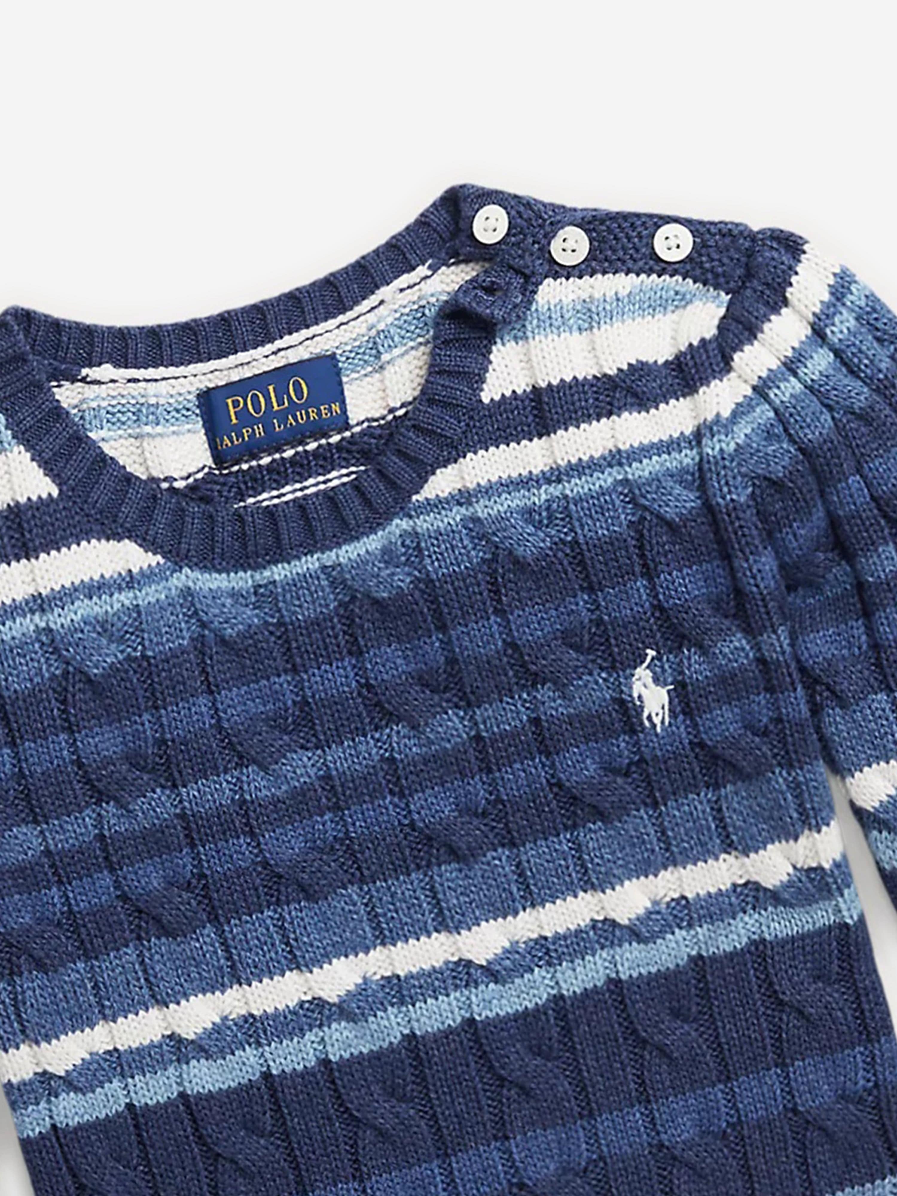 Ralph Lauren Girls Striped Logo Jumper in Blue