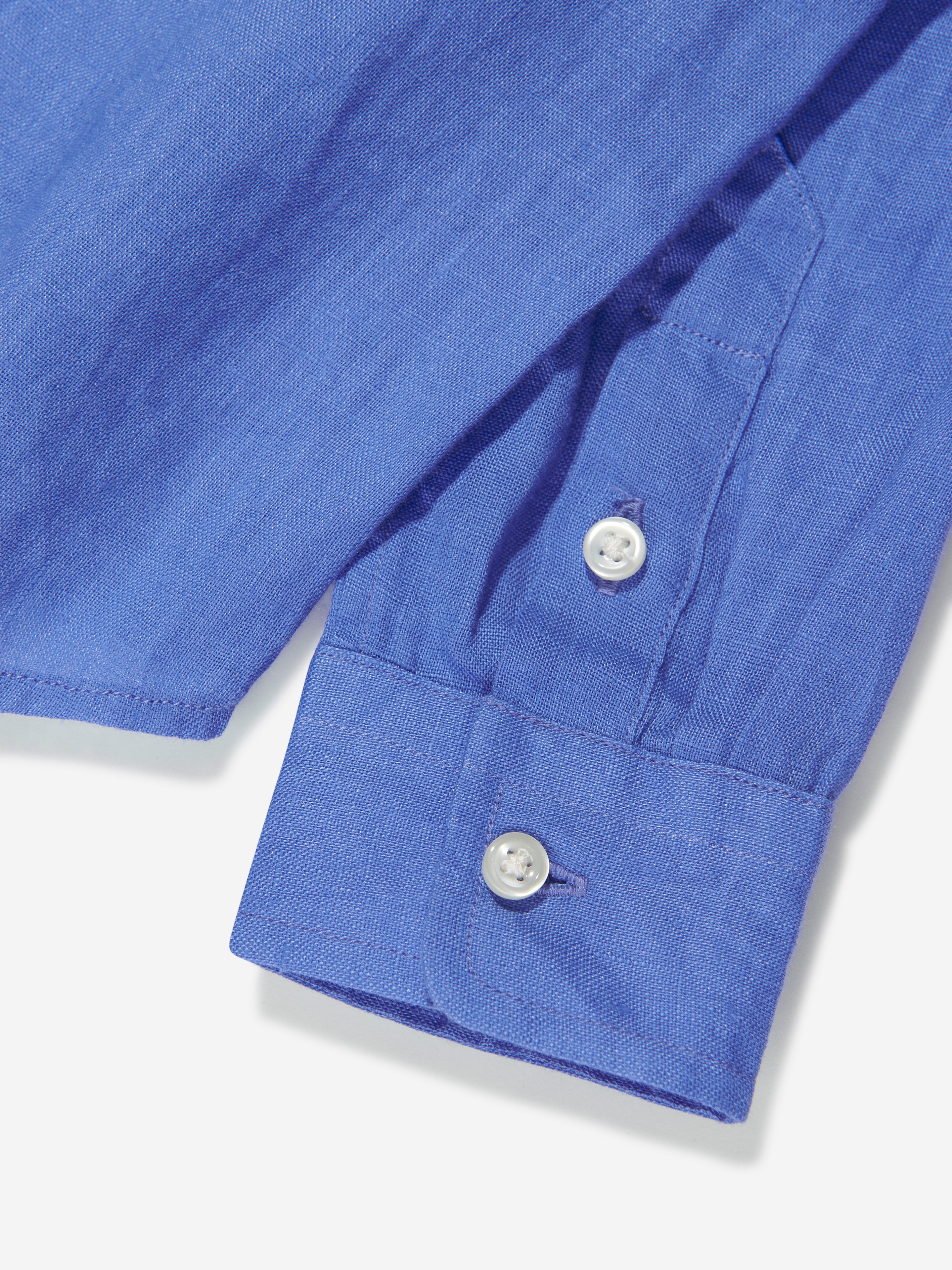 Boys Linen Logo Shirt in Blue