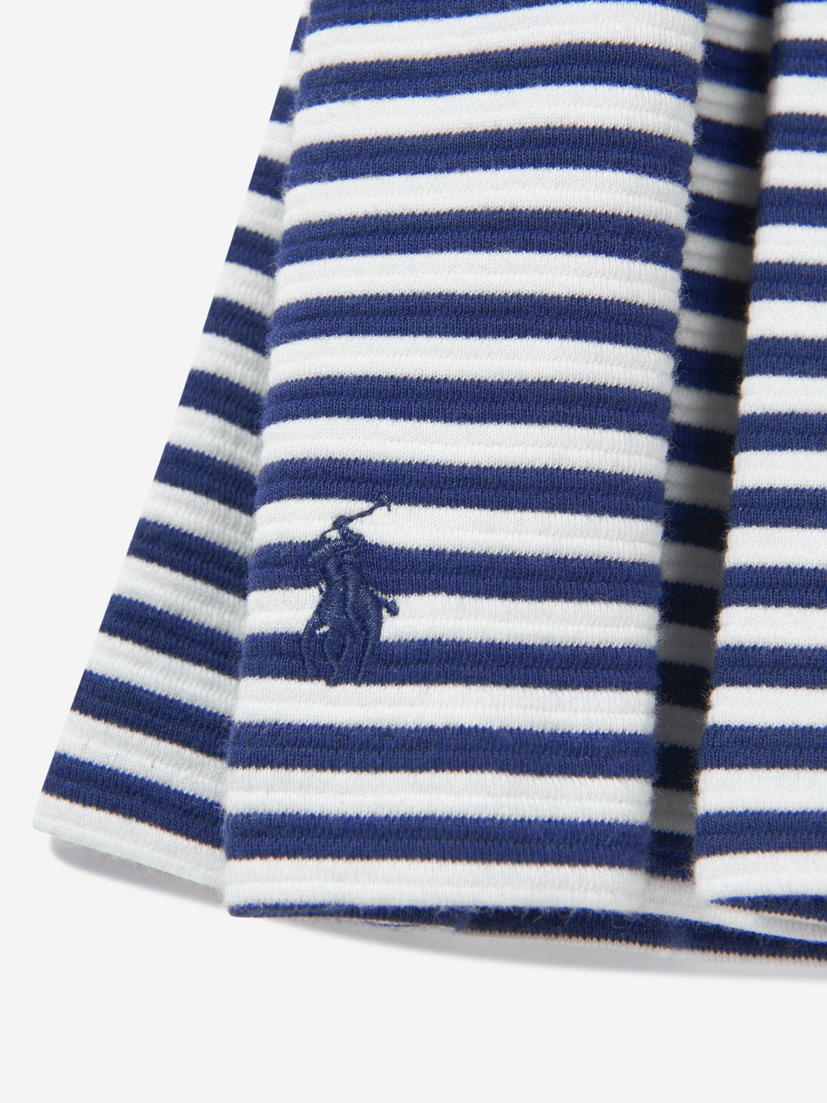 Girls Striped Ruffle Dress in Navy