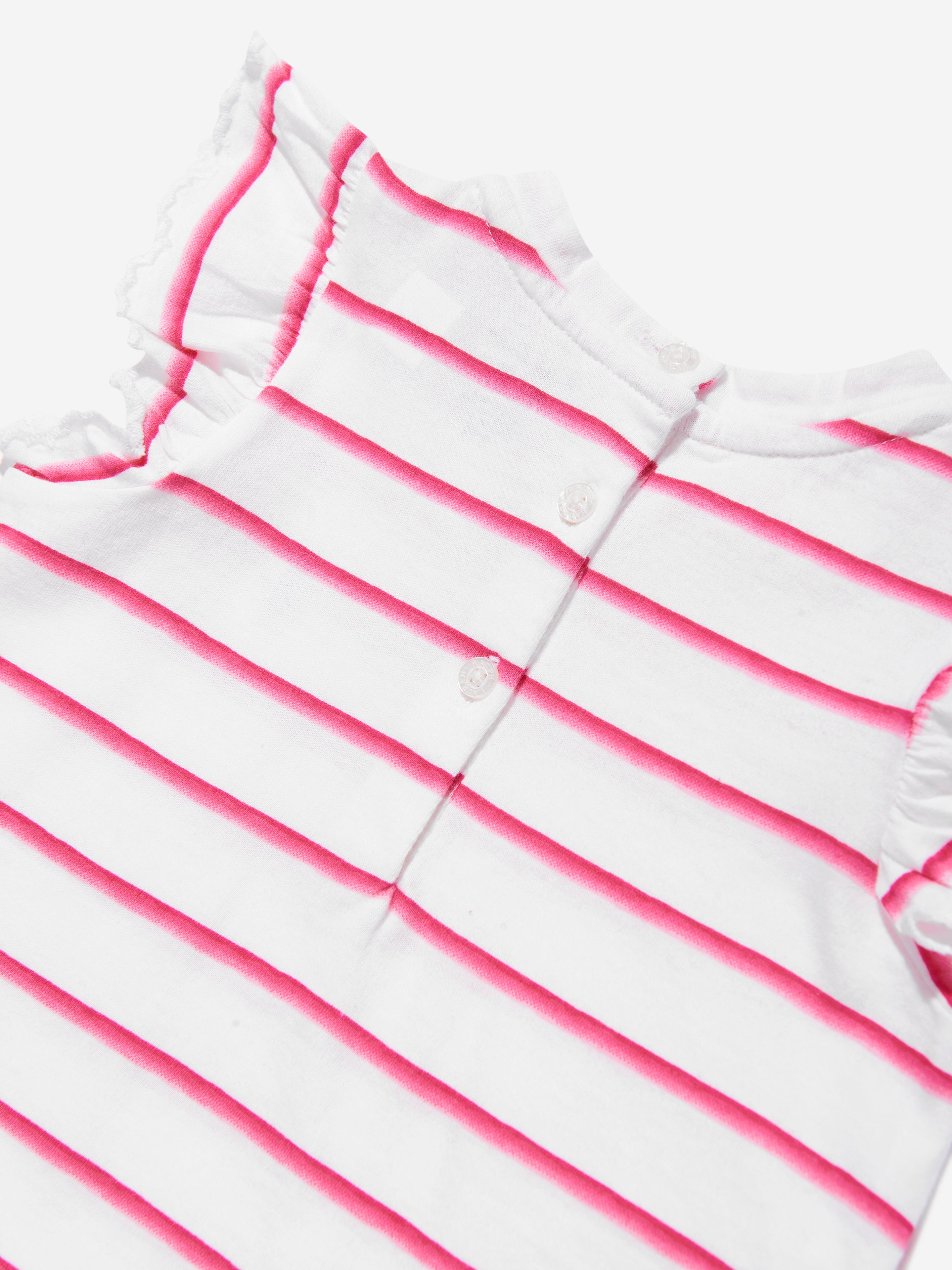 Baby Girls Striped Ruffle Sleeve T-Shirt in Pink