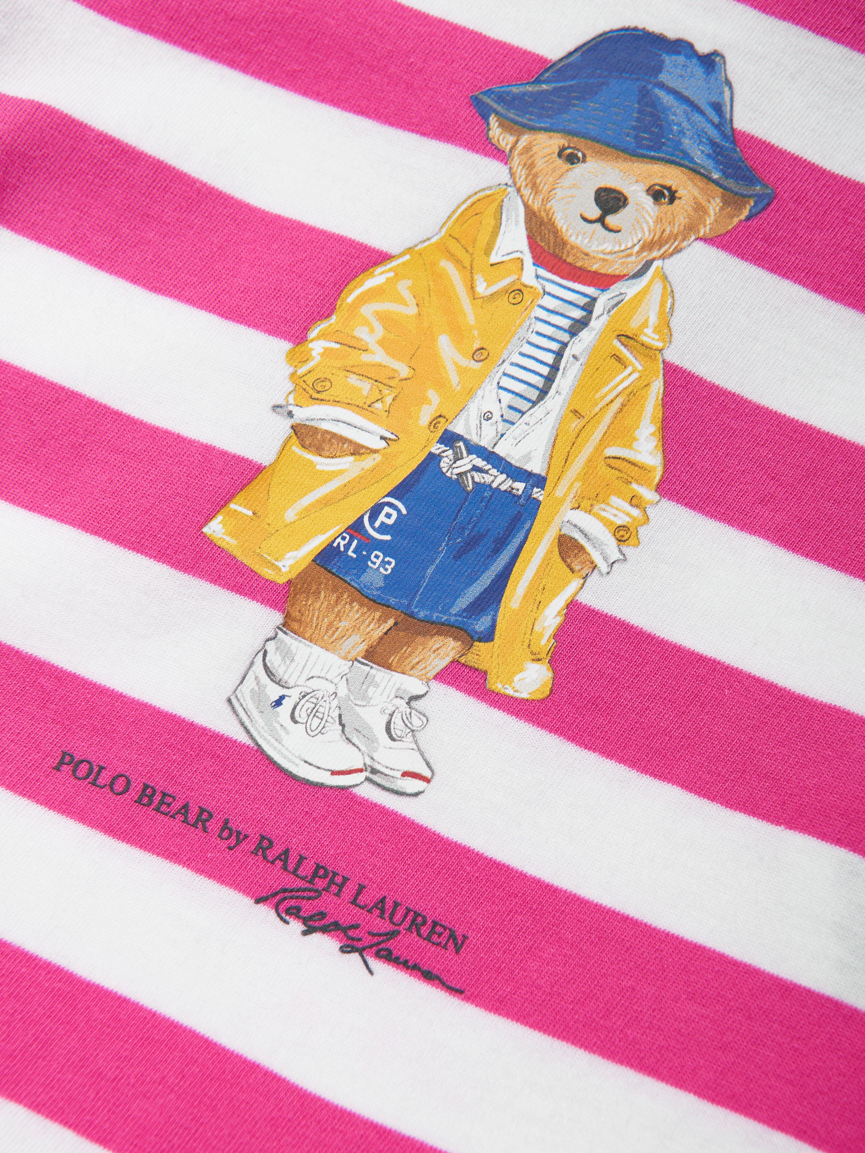 Baby Girls Striped Polo Bear T-Shirt in Pink