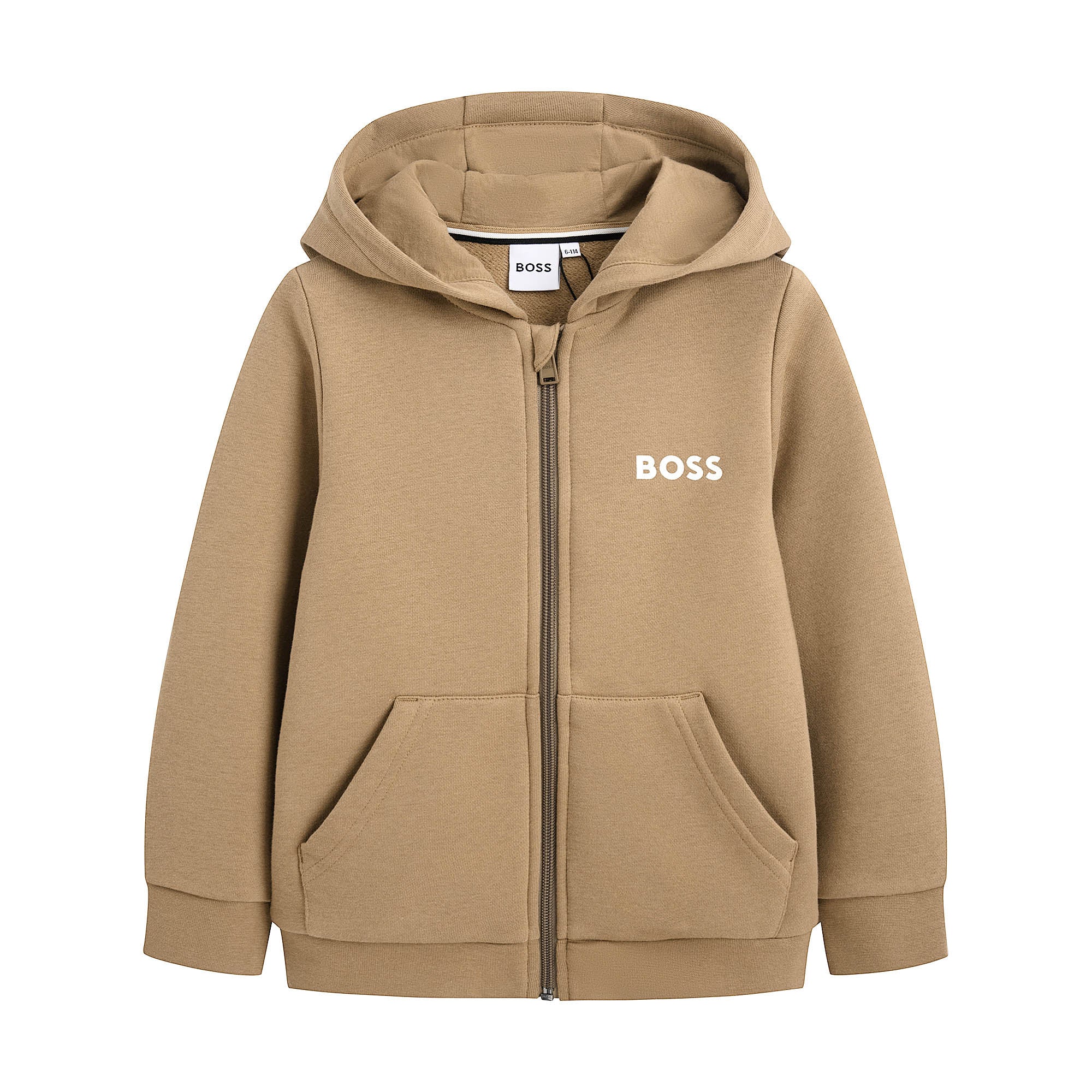 Boys Camel Cotton Zip-Up Top