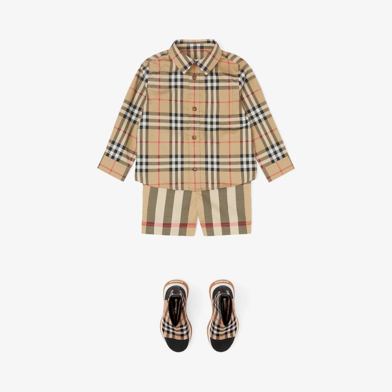 Boys Beige Check Cotton Shirt