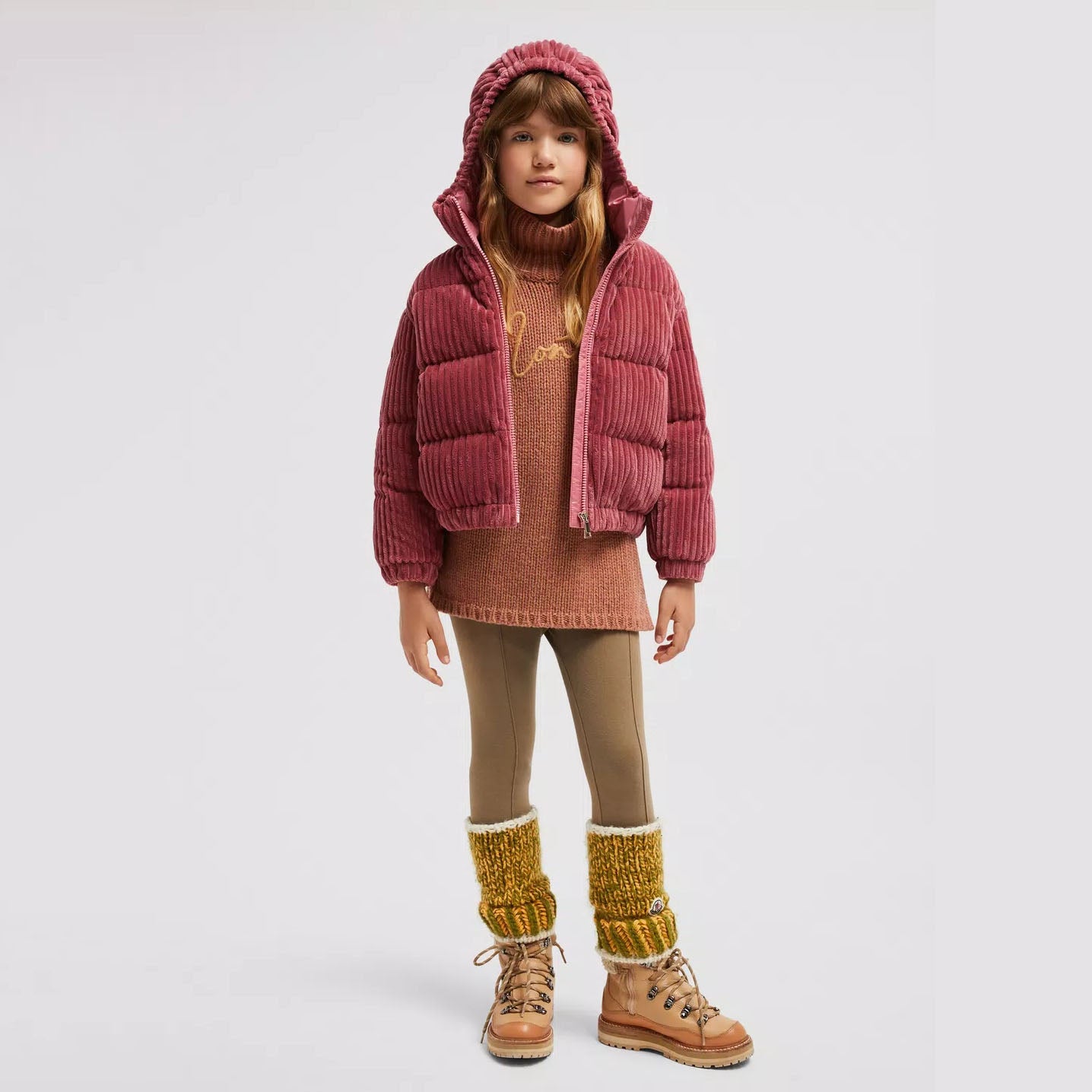 Girls Pink Corduroy "ARLINE" Padded Down Jacket