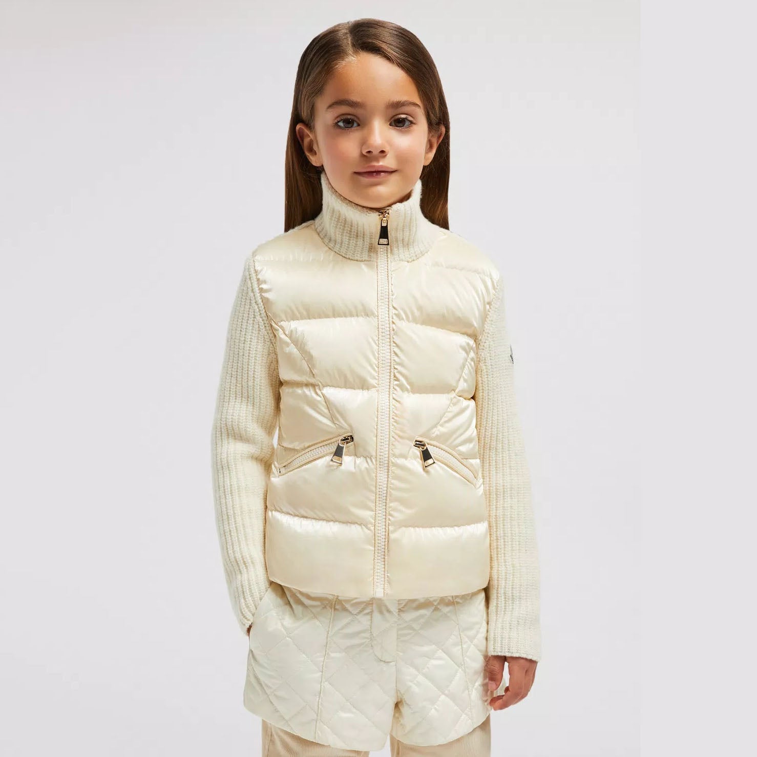 Girls White Wool Zip-Up Top