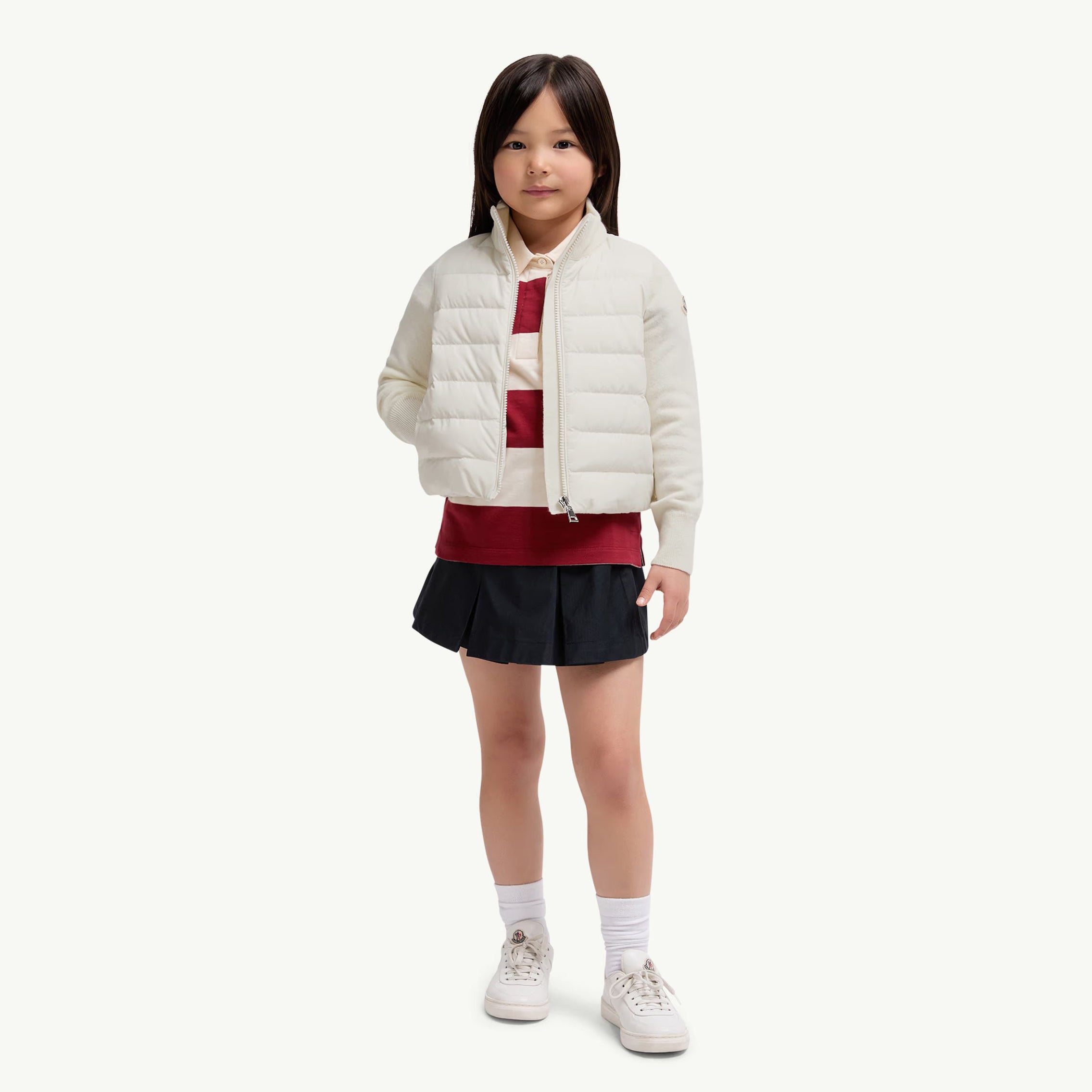Girls White Padded Down Zip-Up Top