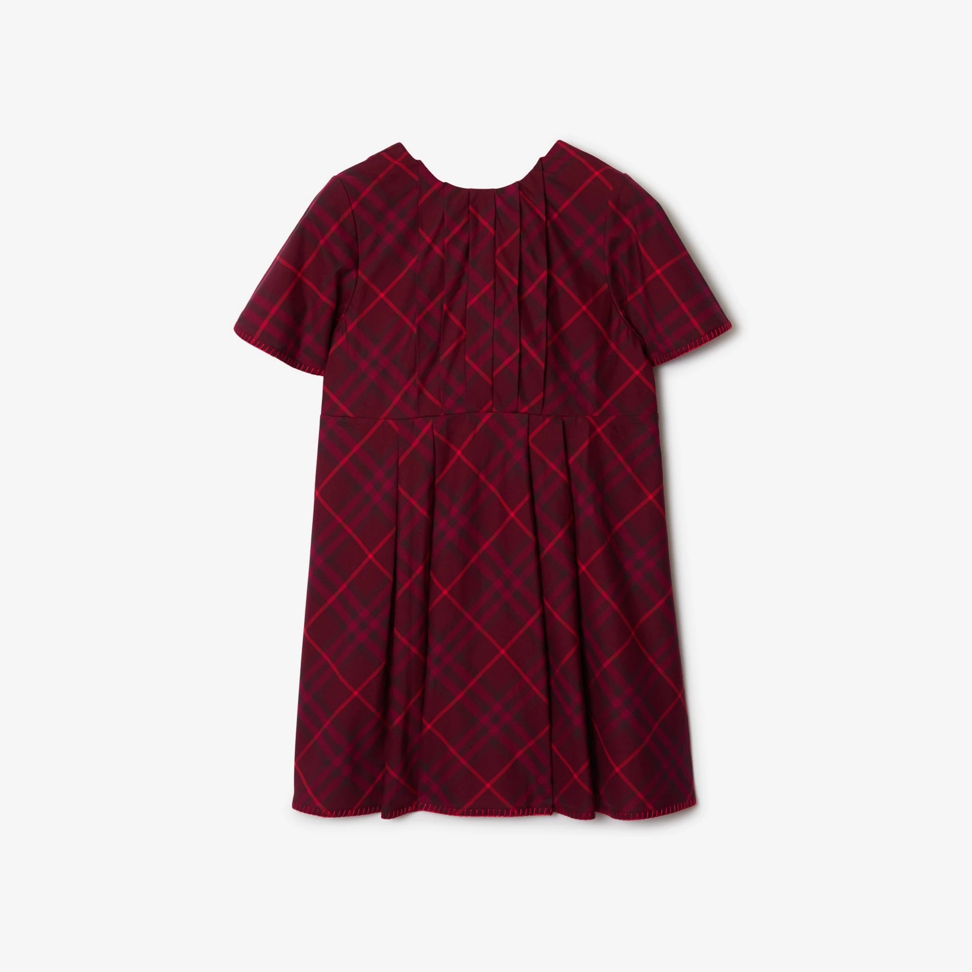 Girls Wine Red Check Cotton Dress