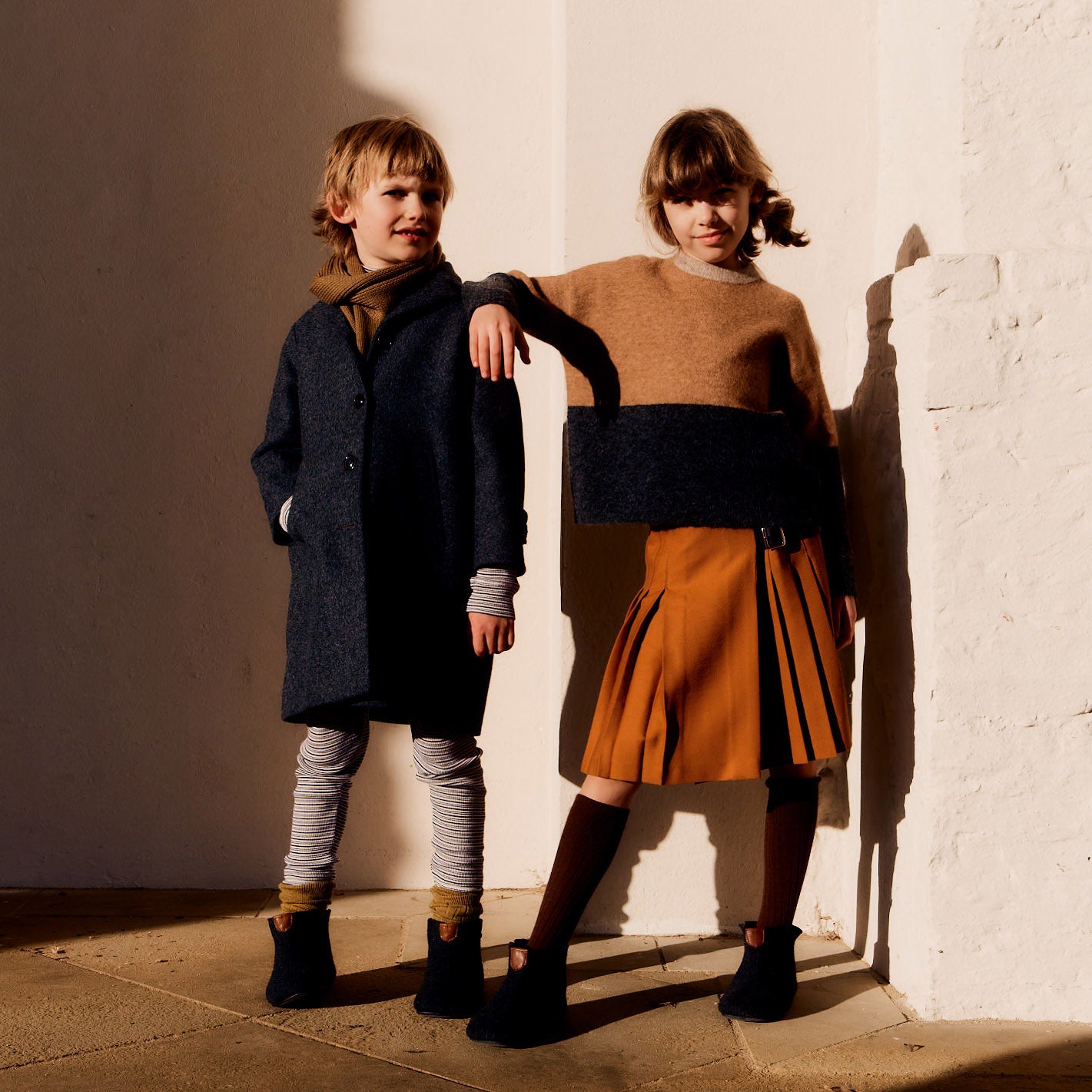 Girls Caramel Pleated Skirt