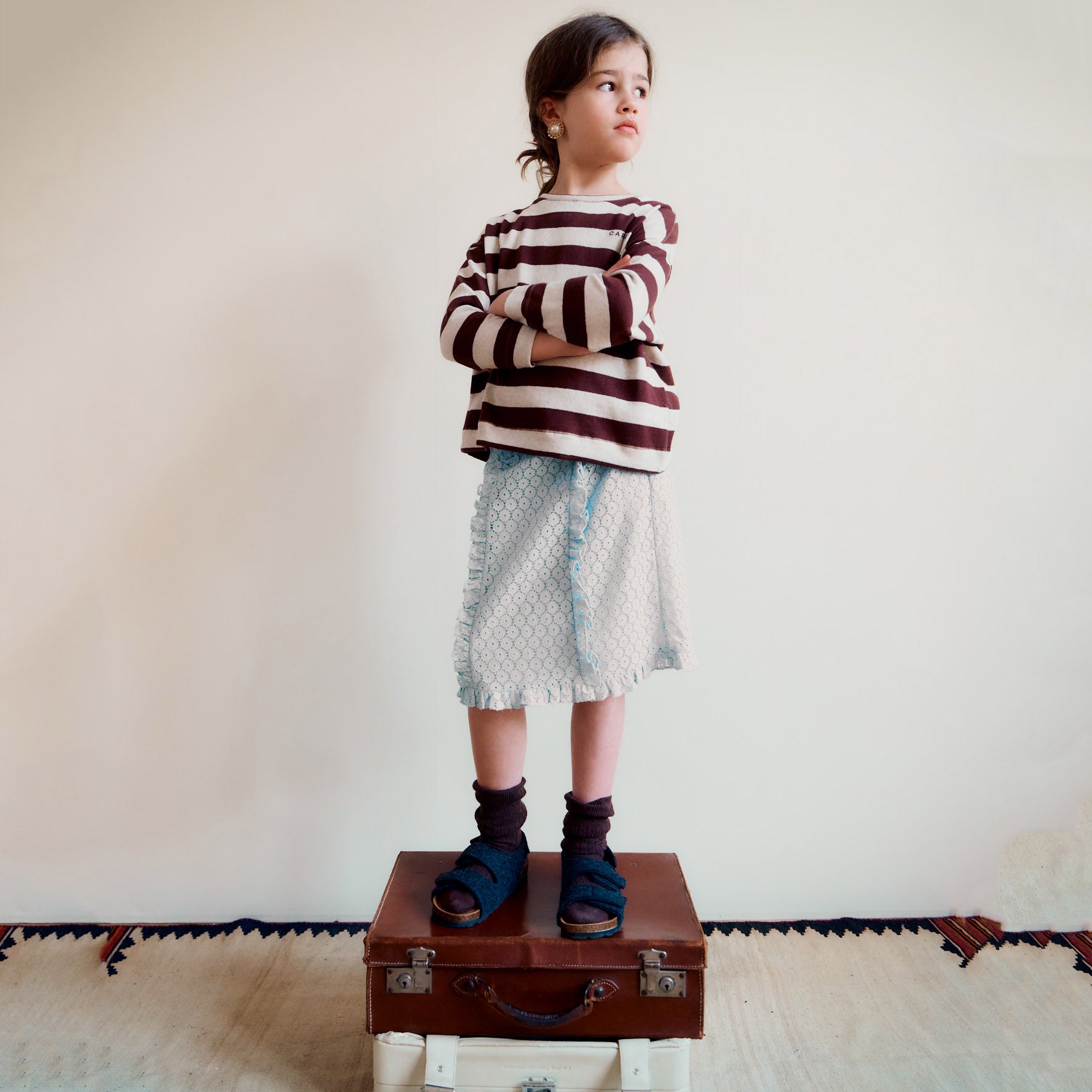 Girls Light Blue Embroidered Skirt