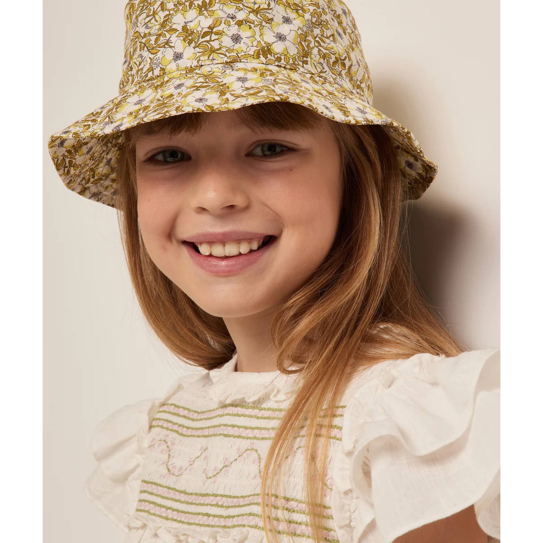 Girls Yellow Floral Bucket Hat