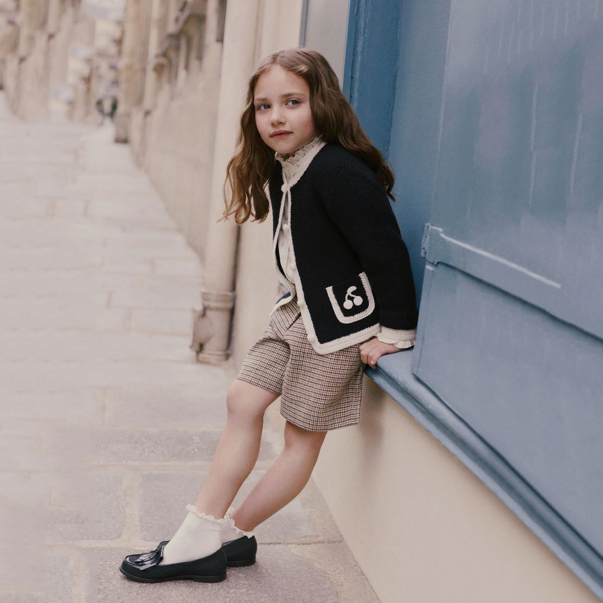Girls Navy Knit Wool Cardigan