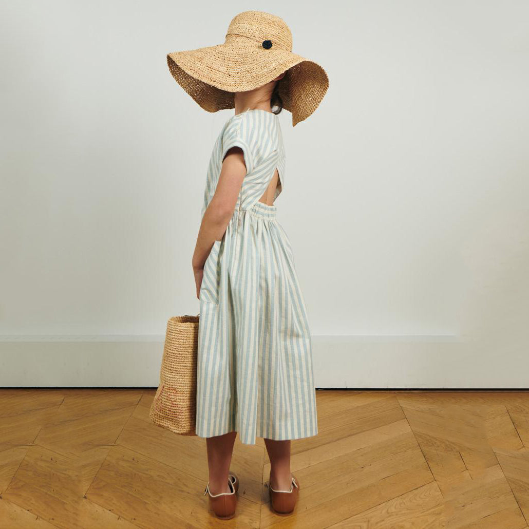 Girls Light Blue Stripes Cotton Dress