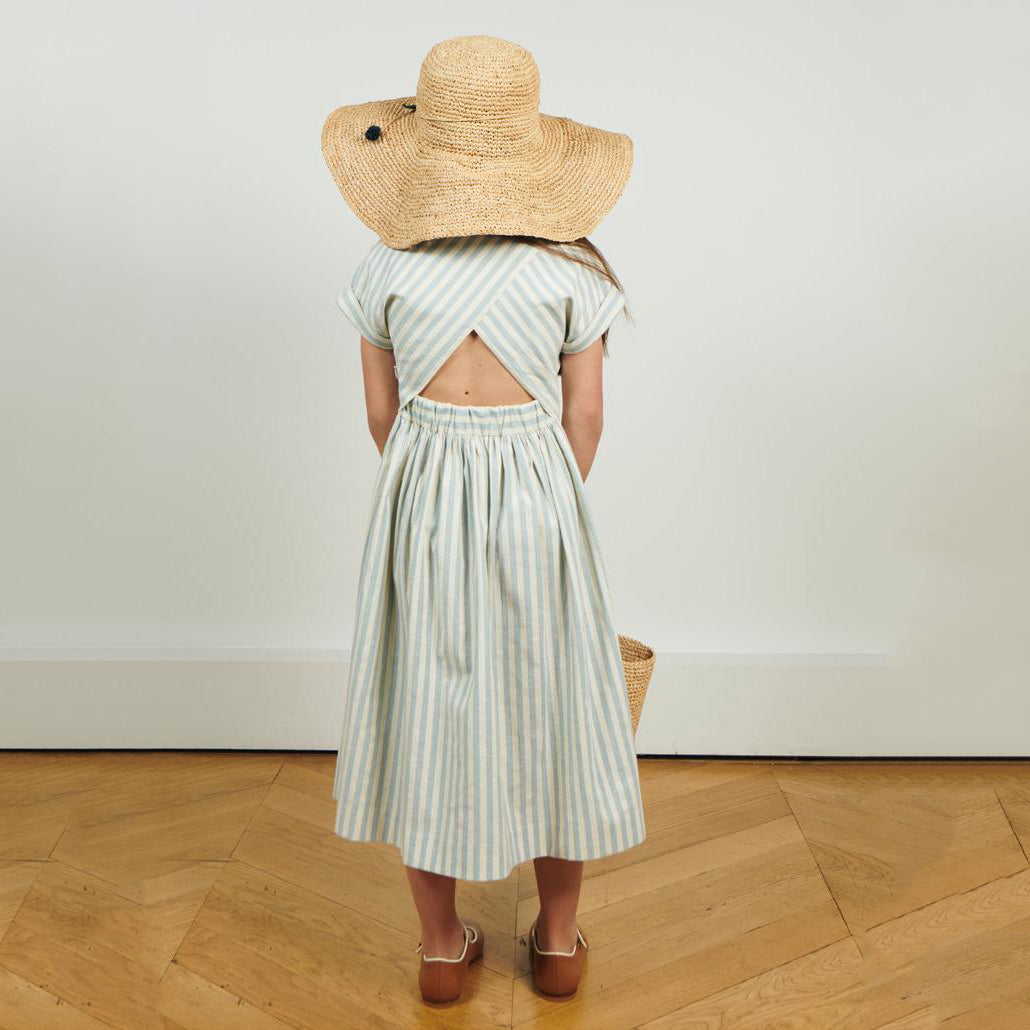Girls Light Blue Stripes Cotton Dress
