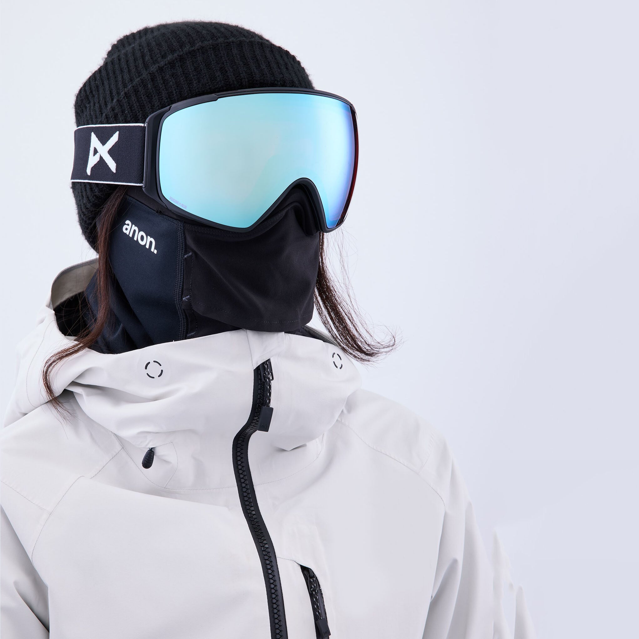 Adult Black Ski Sunglasses & Warmer Hat Set(ANON M4S球面镜)