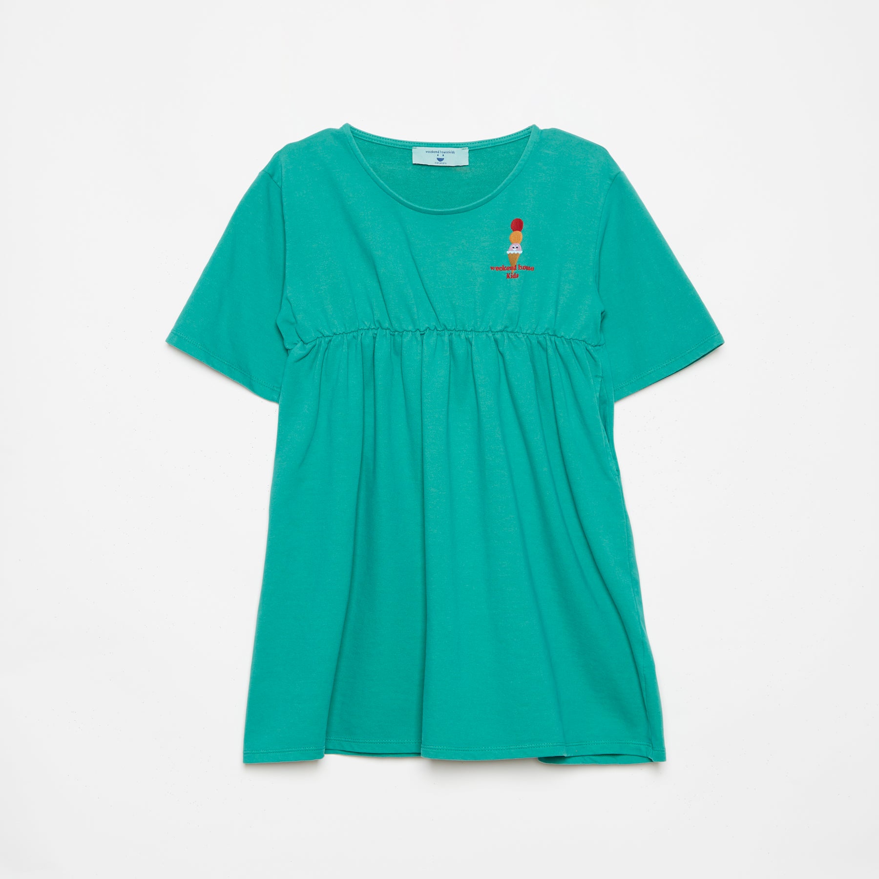 Girls Green Embroidered Cotton Dress