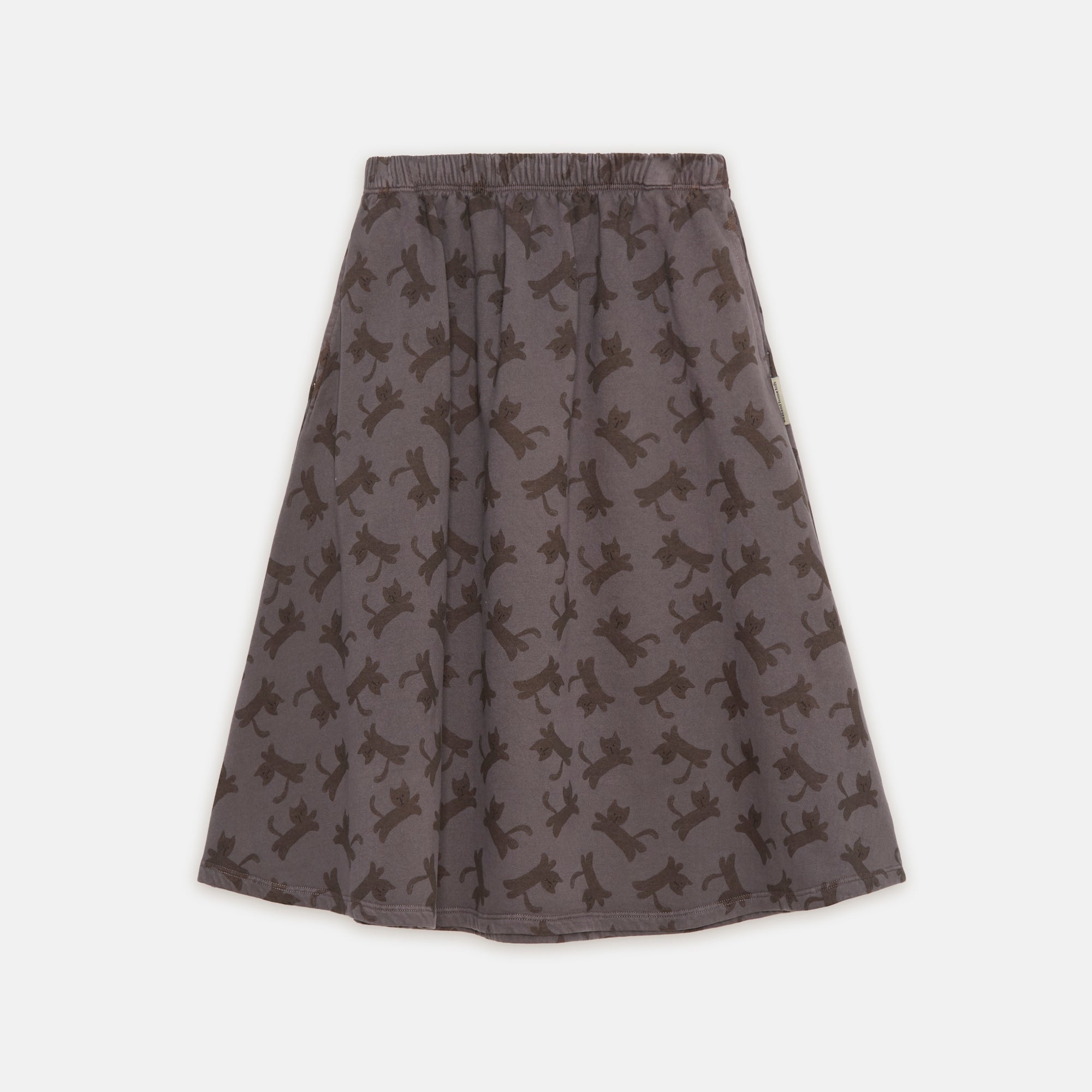 Girls Brown Printed Cotton Skirt