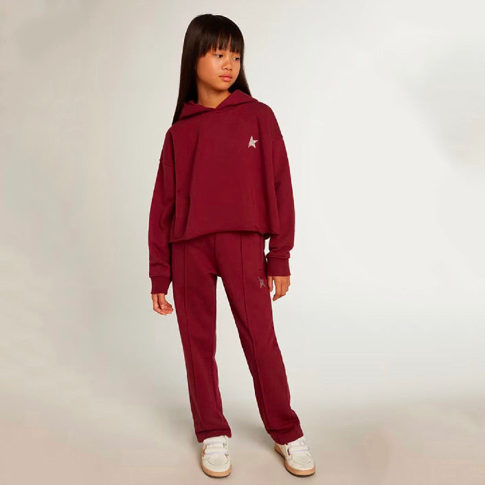 Girls Wine Cropped Hooded Cotton Sweatshirt