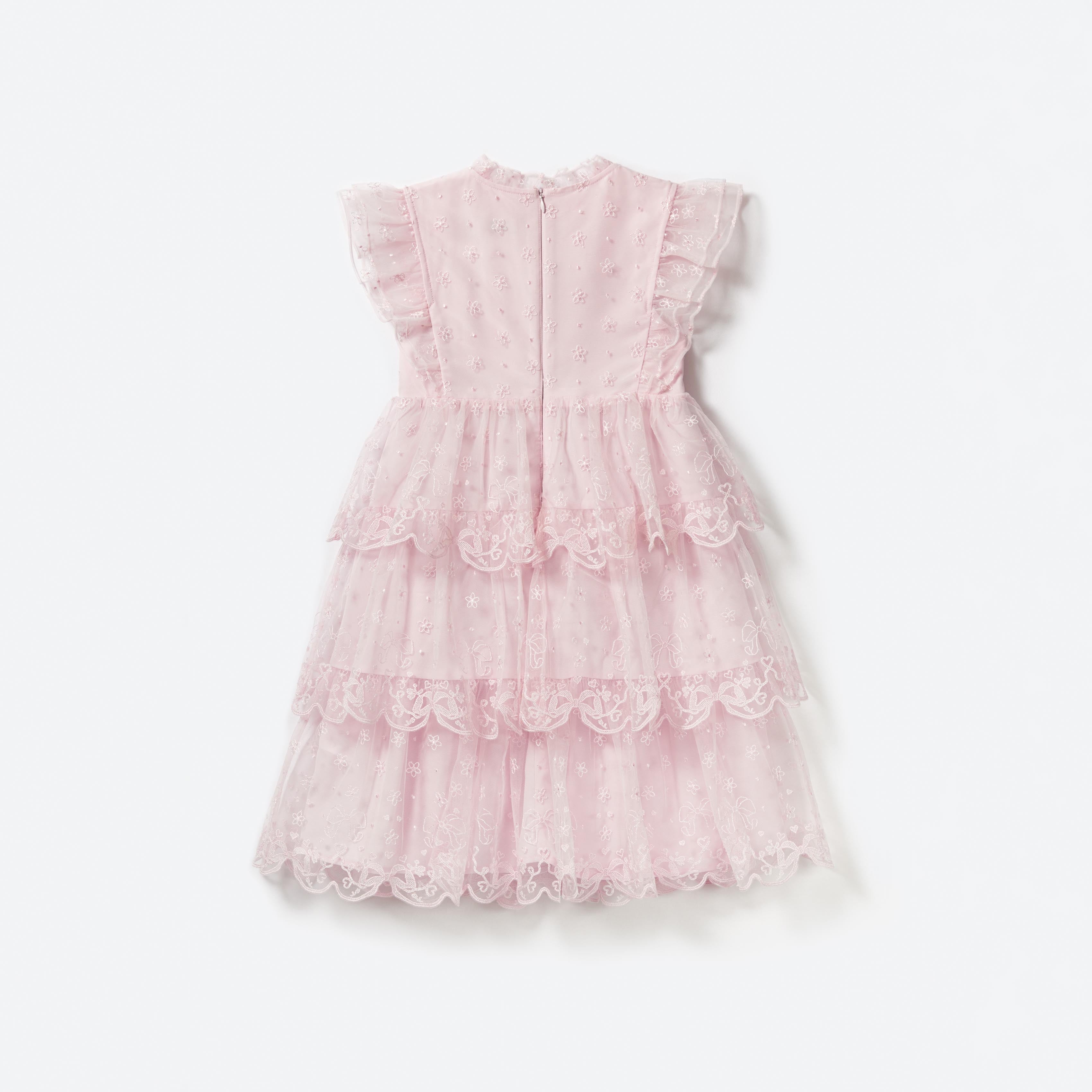 Girls Pink Tulle Embroidered Dress