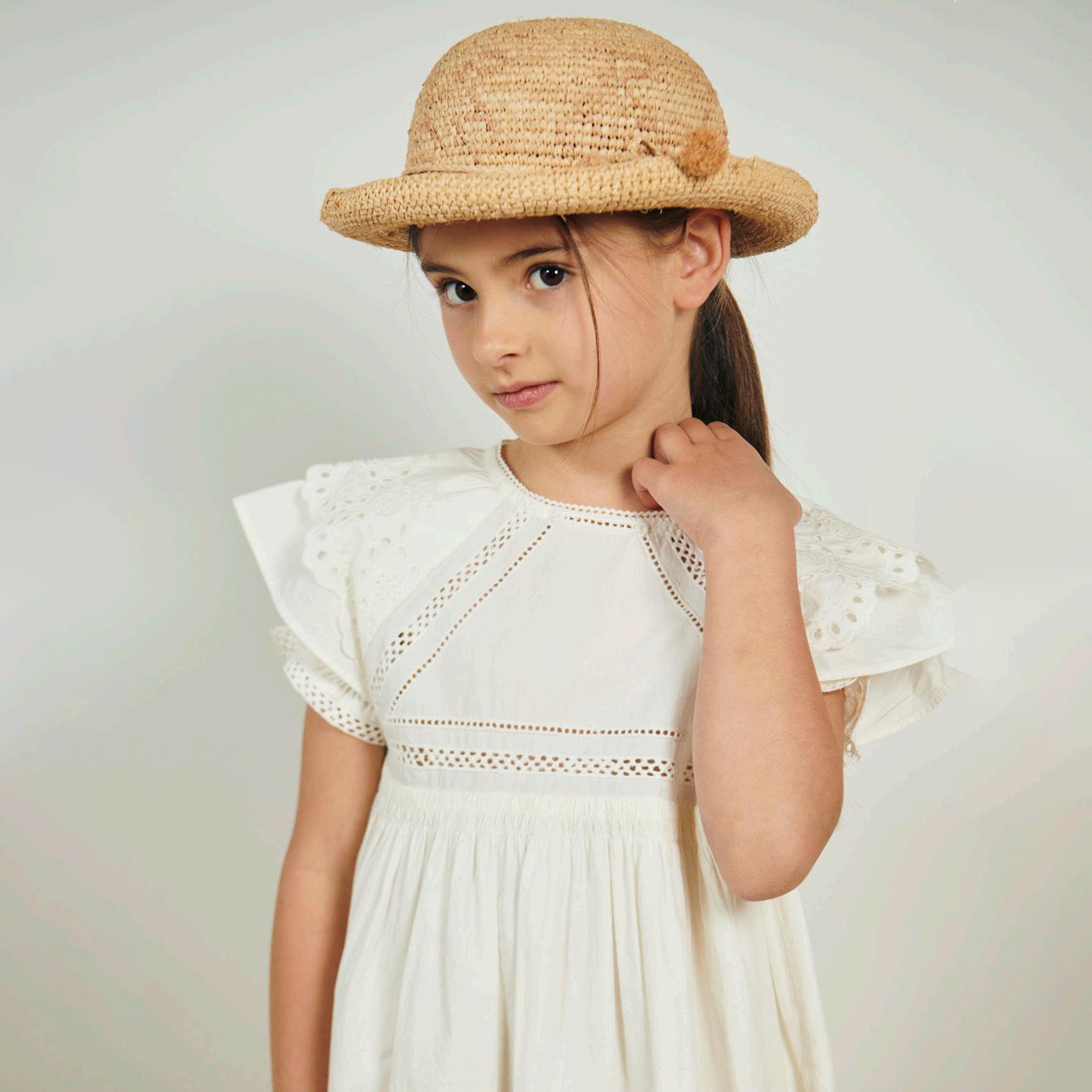 Girls White Embroidered Cotton Dress