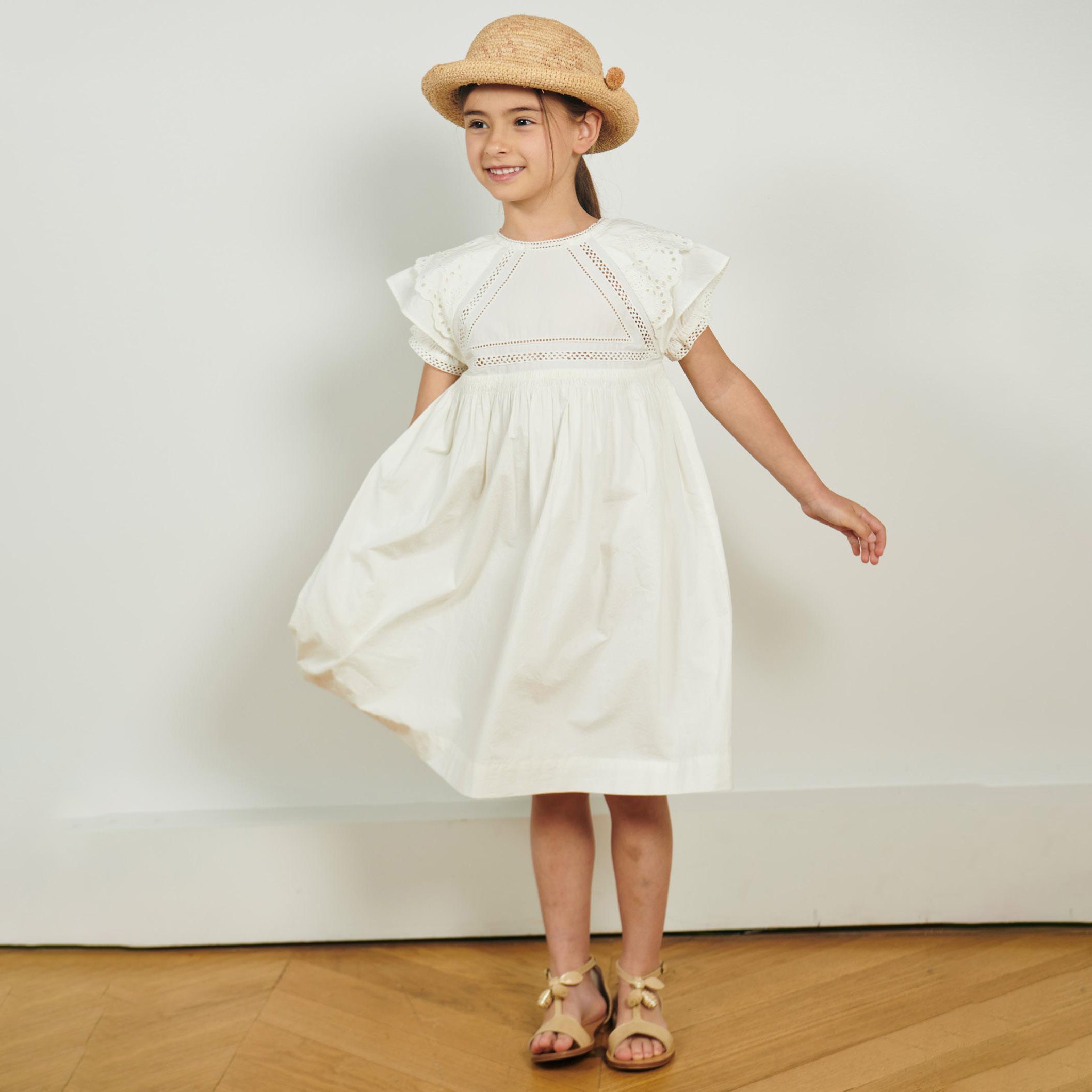 Girls White Embroidered Cotton Dress