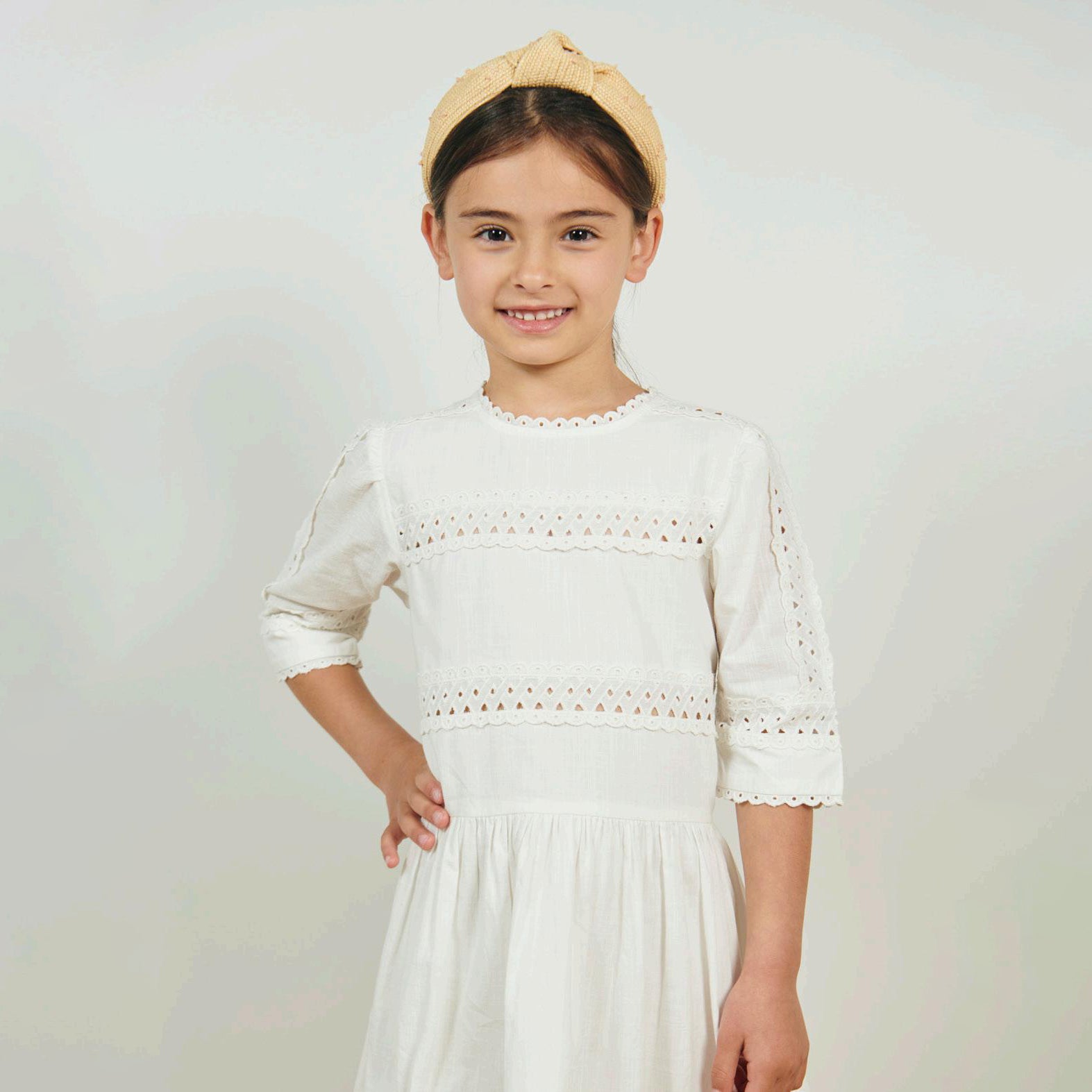 Girls White Embroidered Cotton Dress