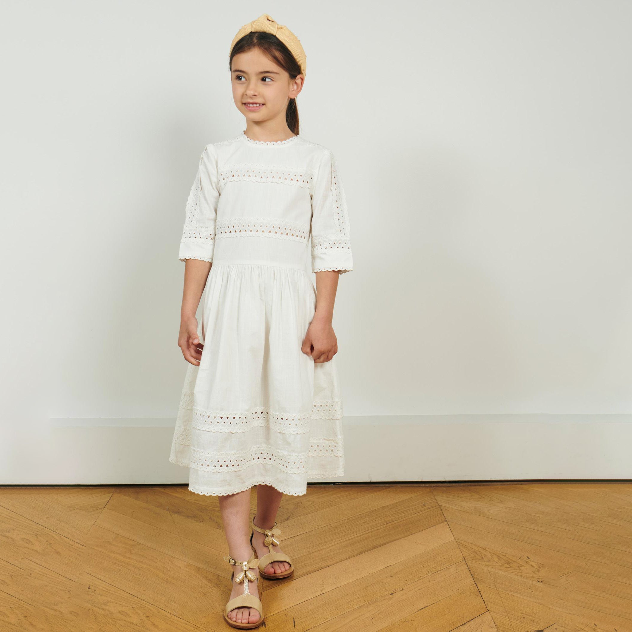 Girls White Embroidered Cotton Dress