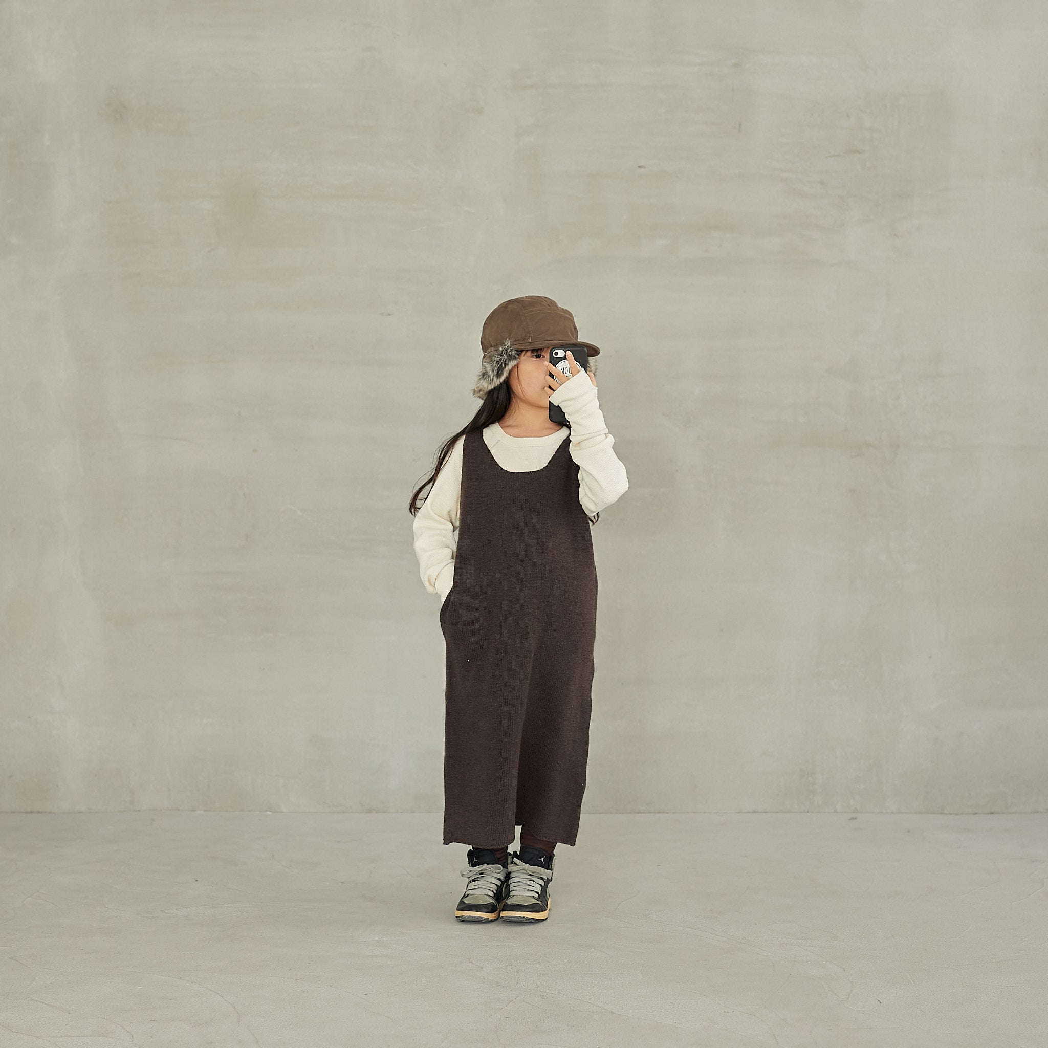 Girls Coffee Wool Dress