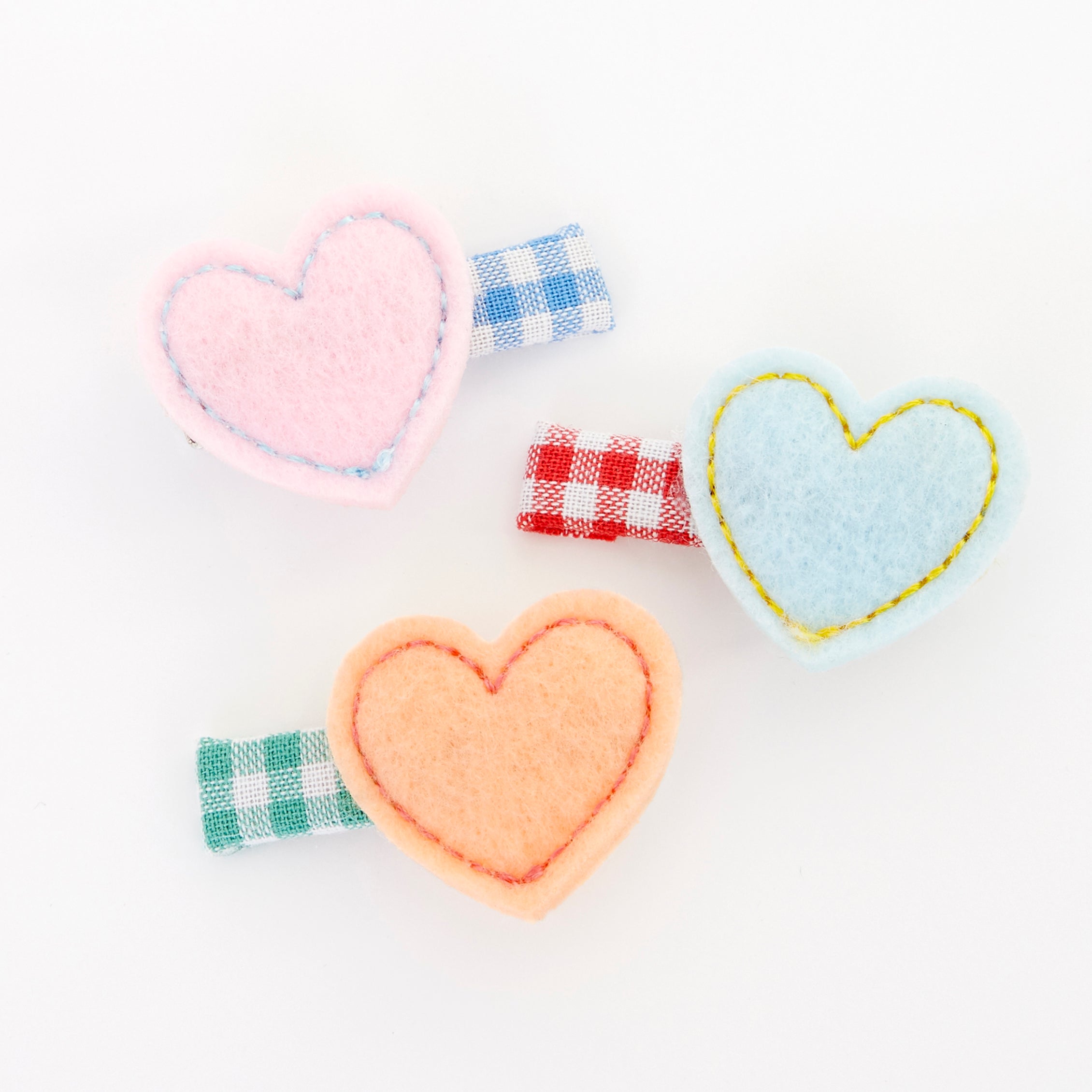 Set of 6 felt heart hair clips