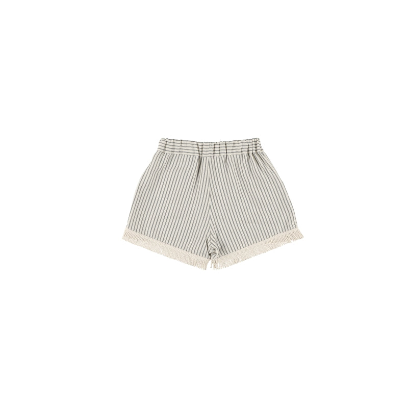 Girls Grey Stripes Cotton Shorts