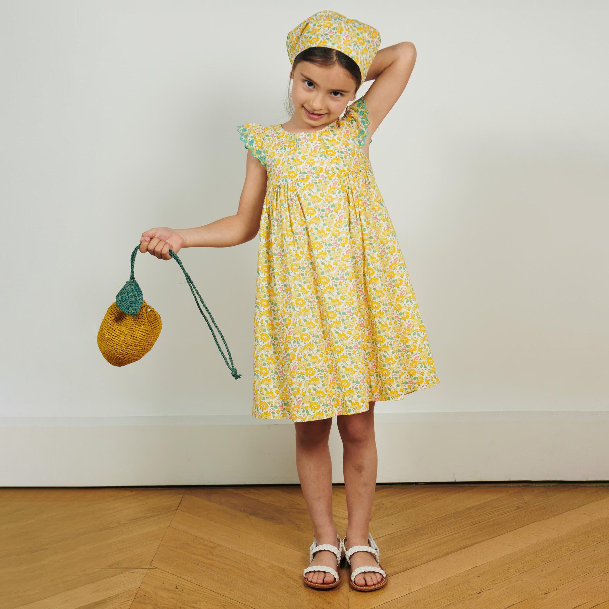 Girls Yellow Raffia Shoulder Bag(15x13cm)