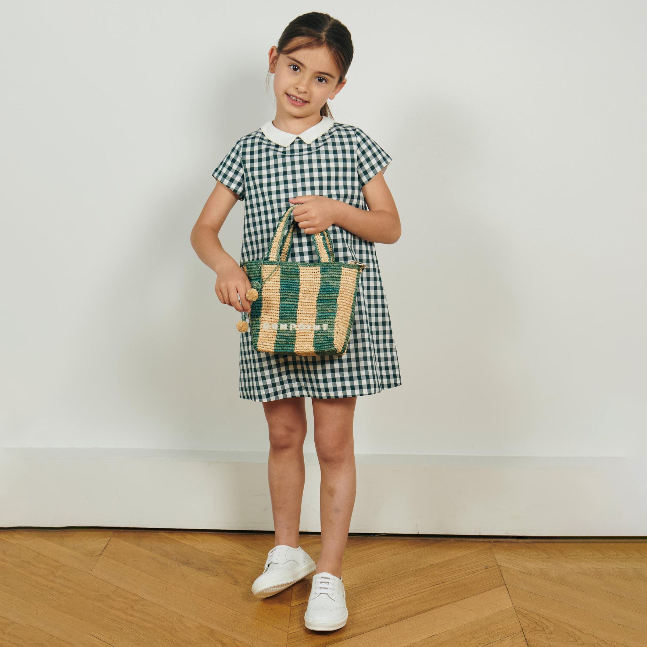 Girls Green Check Cotton Dress