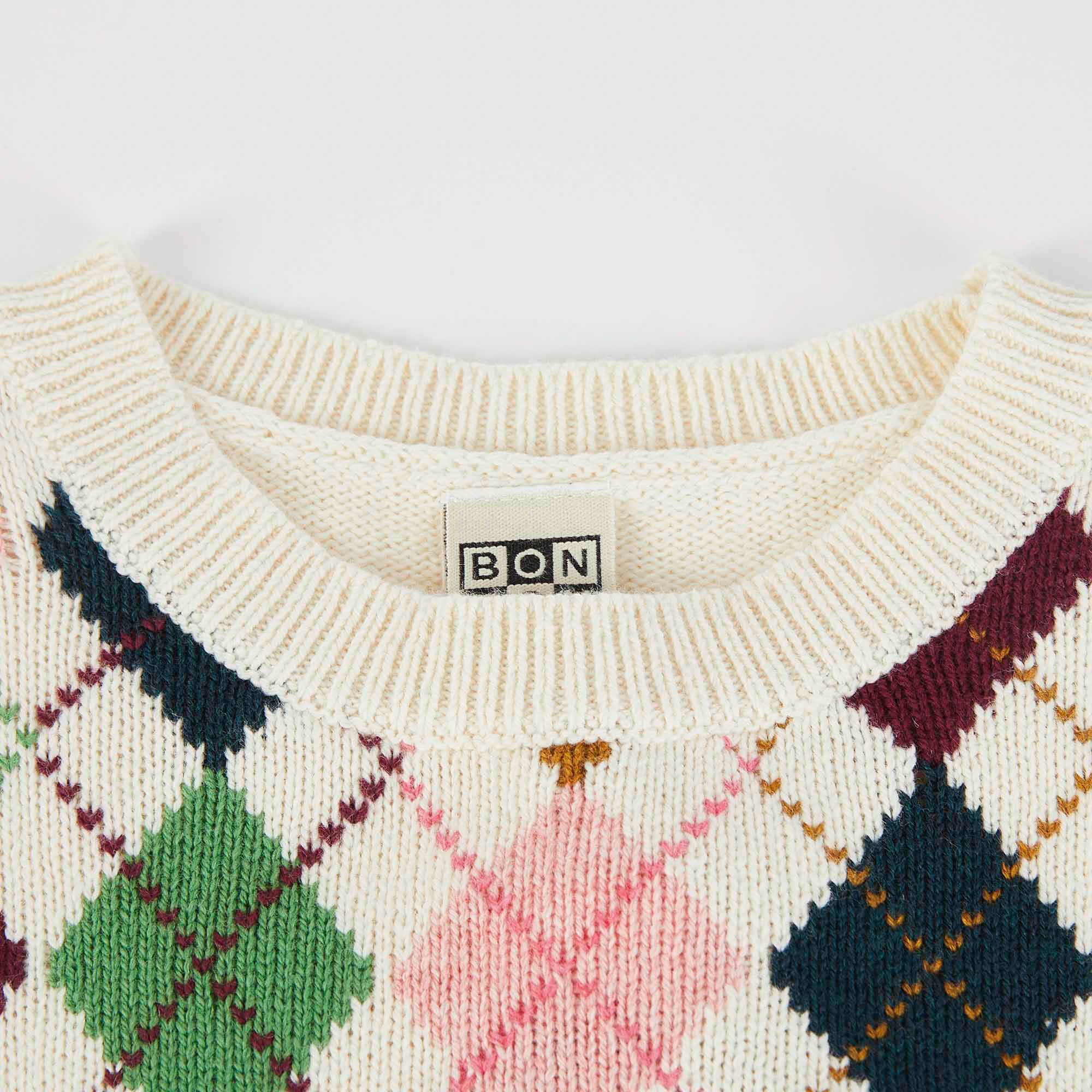 Girls White Check Cotton Sweater