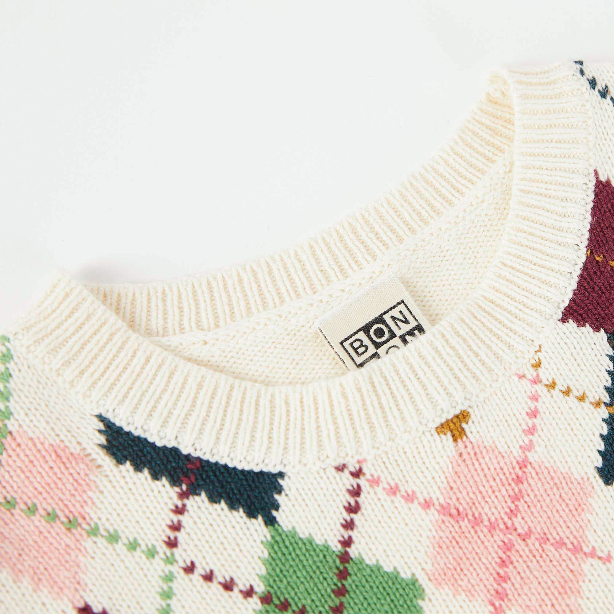 Girls White Check Cotton Sweater