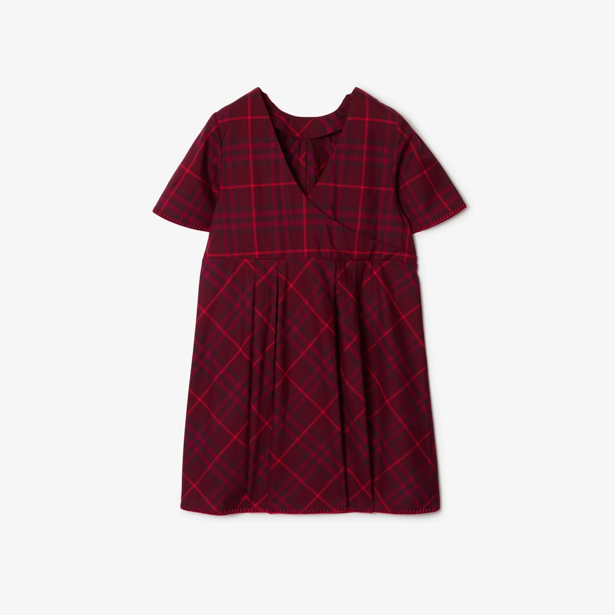 Girls Wine Red Check Cotton Dress