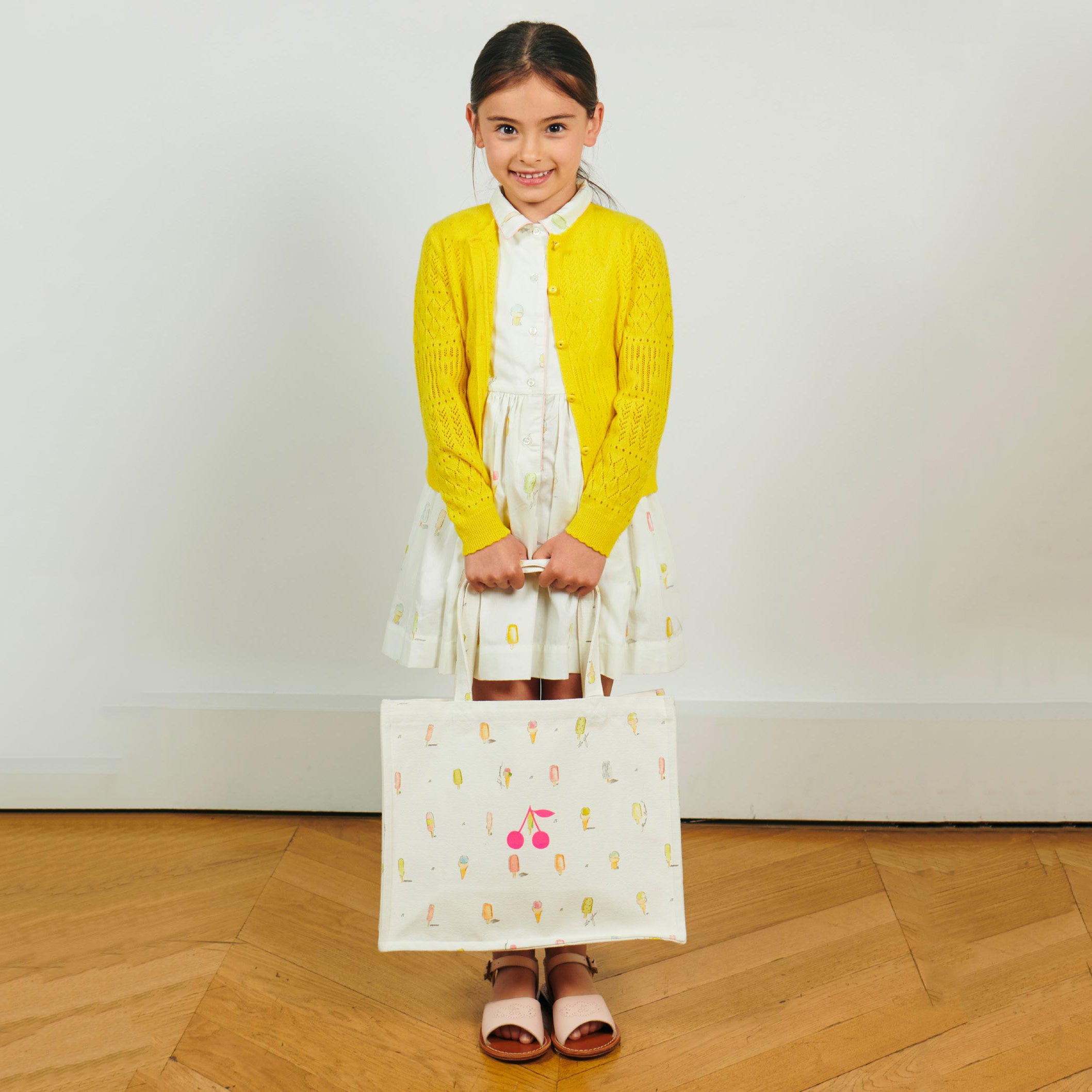 Girls Ivory Printed Cotton Dress