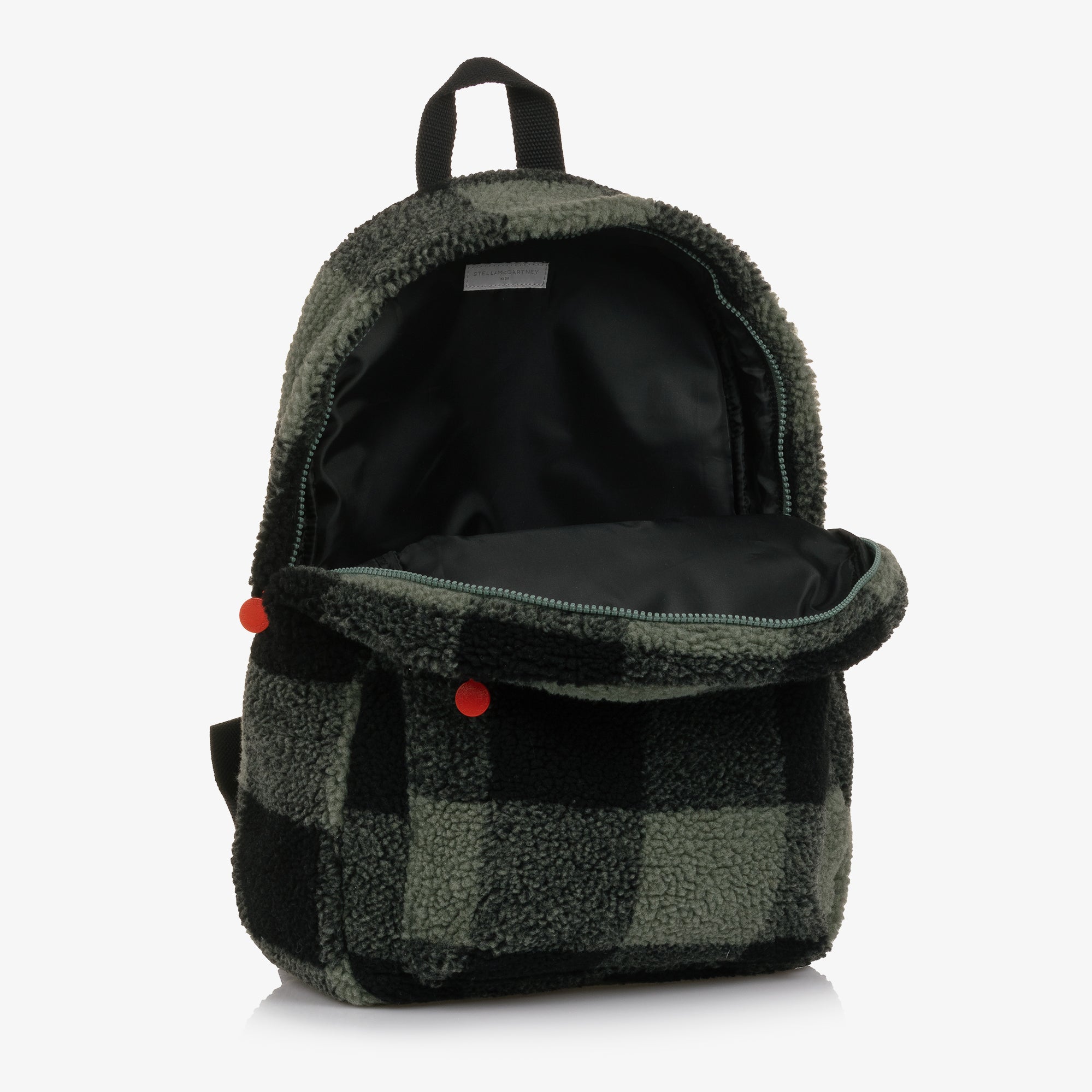 Boys Black & Green Check Sherpa Backpack(43cm)