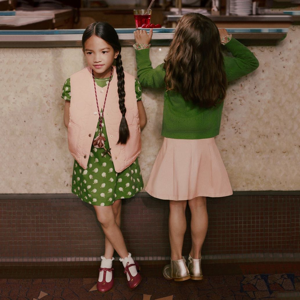 Girls Green Cherry Printed Cotton Dress