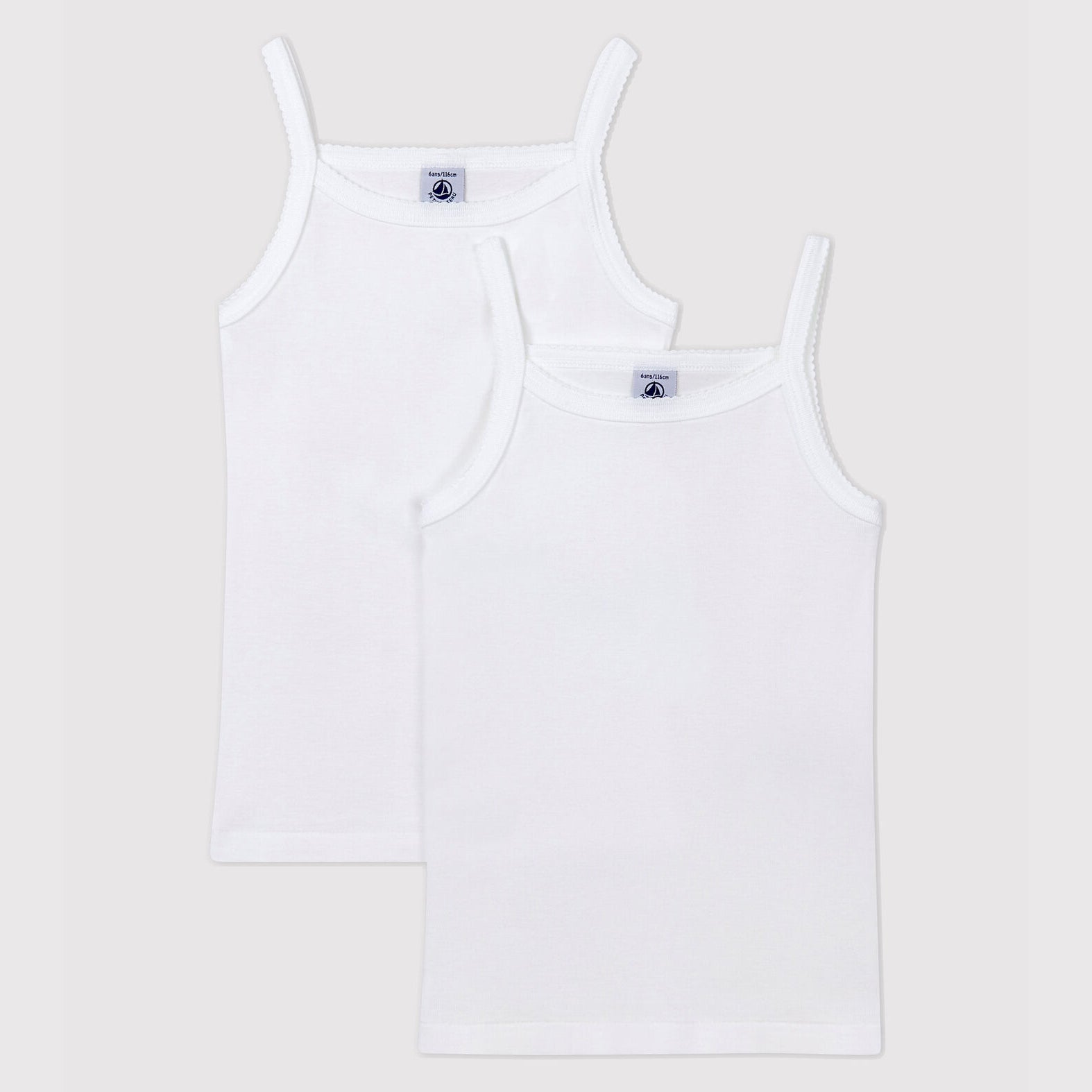 Girls White Cotton Vest Set(2 Pack)