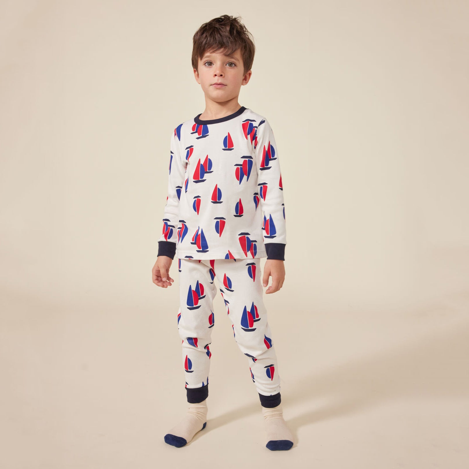 Boys White Printed Cotton Nightwear Set