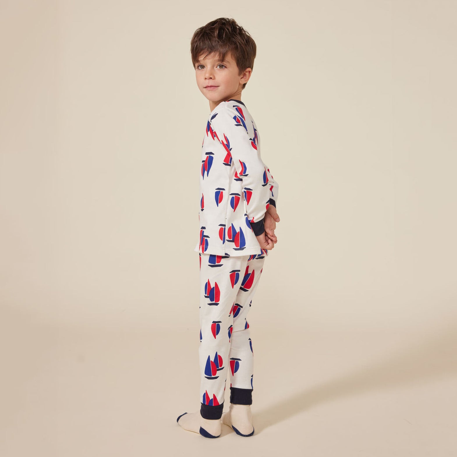 Boys White Printed Cotton Nightwear Set