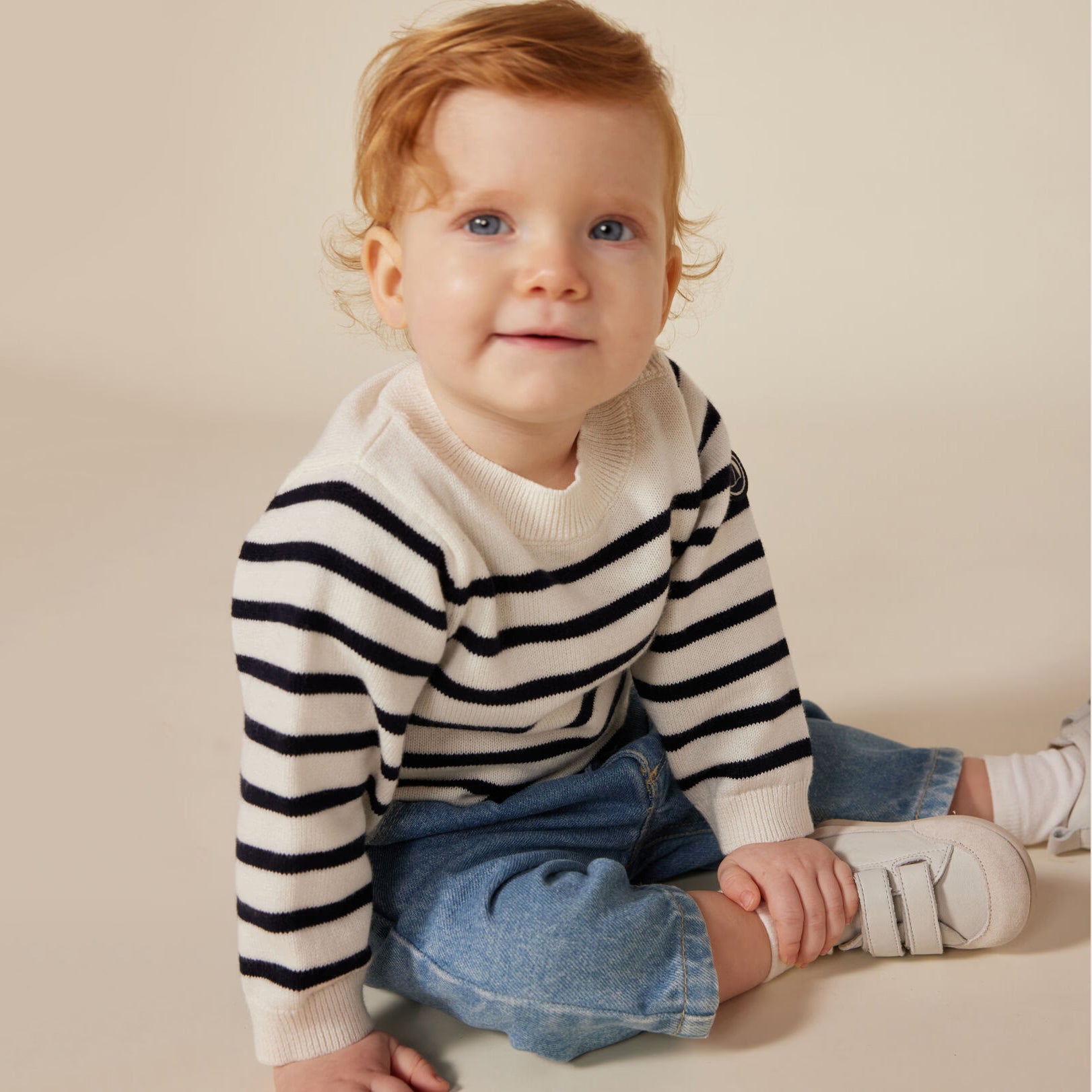 Baby Boys & Girls White Stripes Wool Sweater