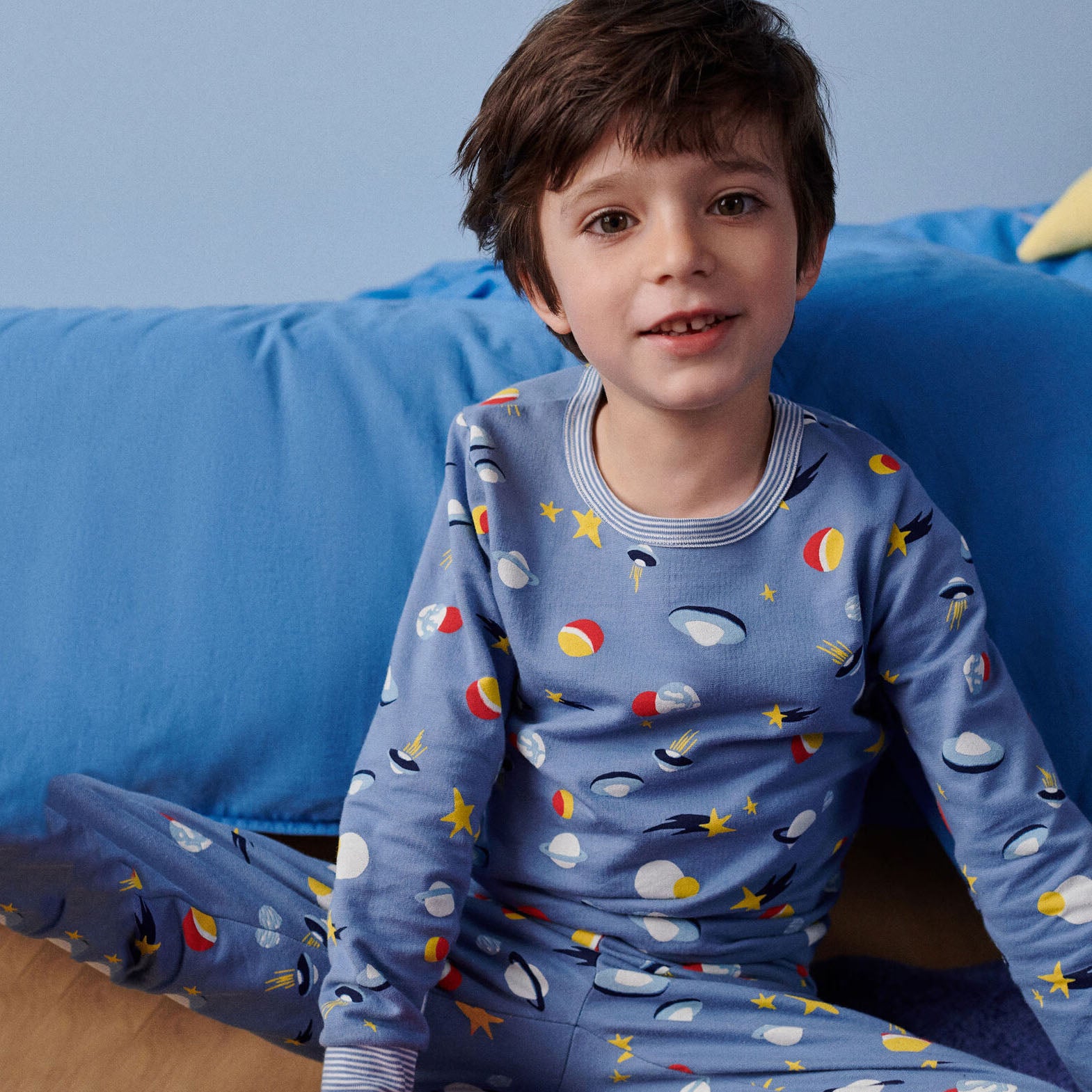 Boys Blue Printed Cotton Nightwear Set