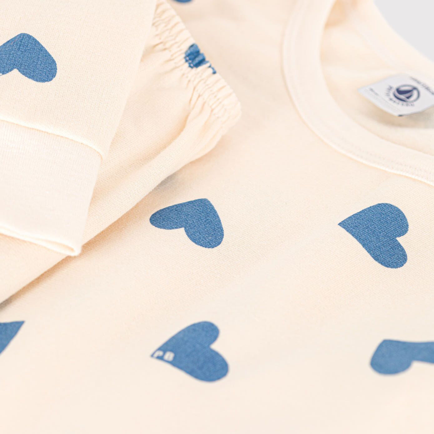 Girls Beige Printed Heart Nightwear Set