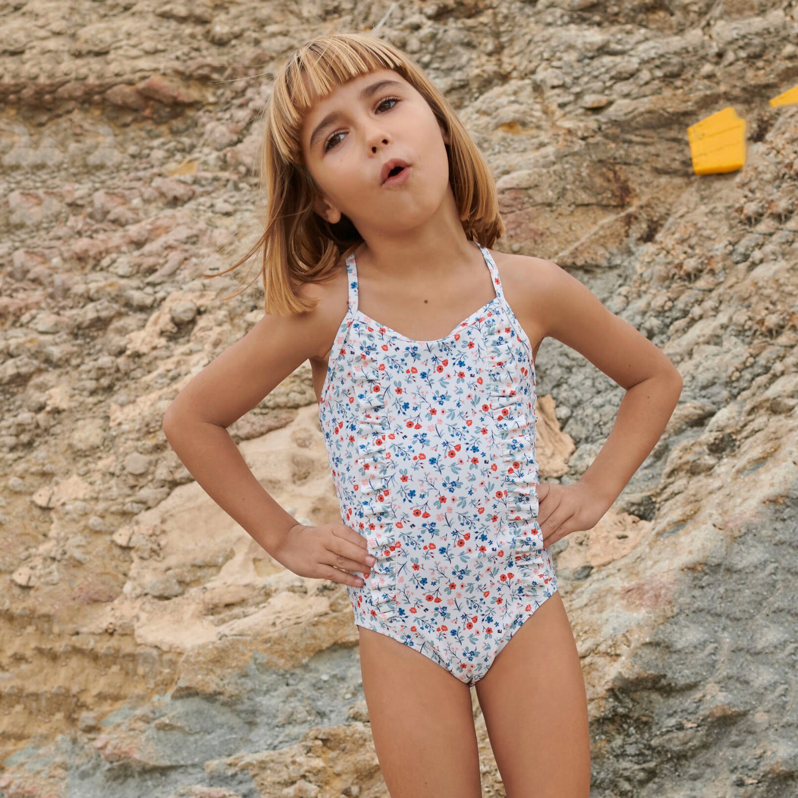 Girls White Floral Swimsuit