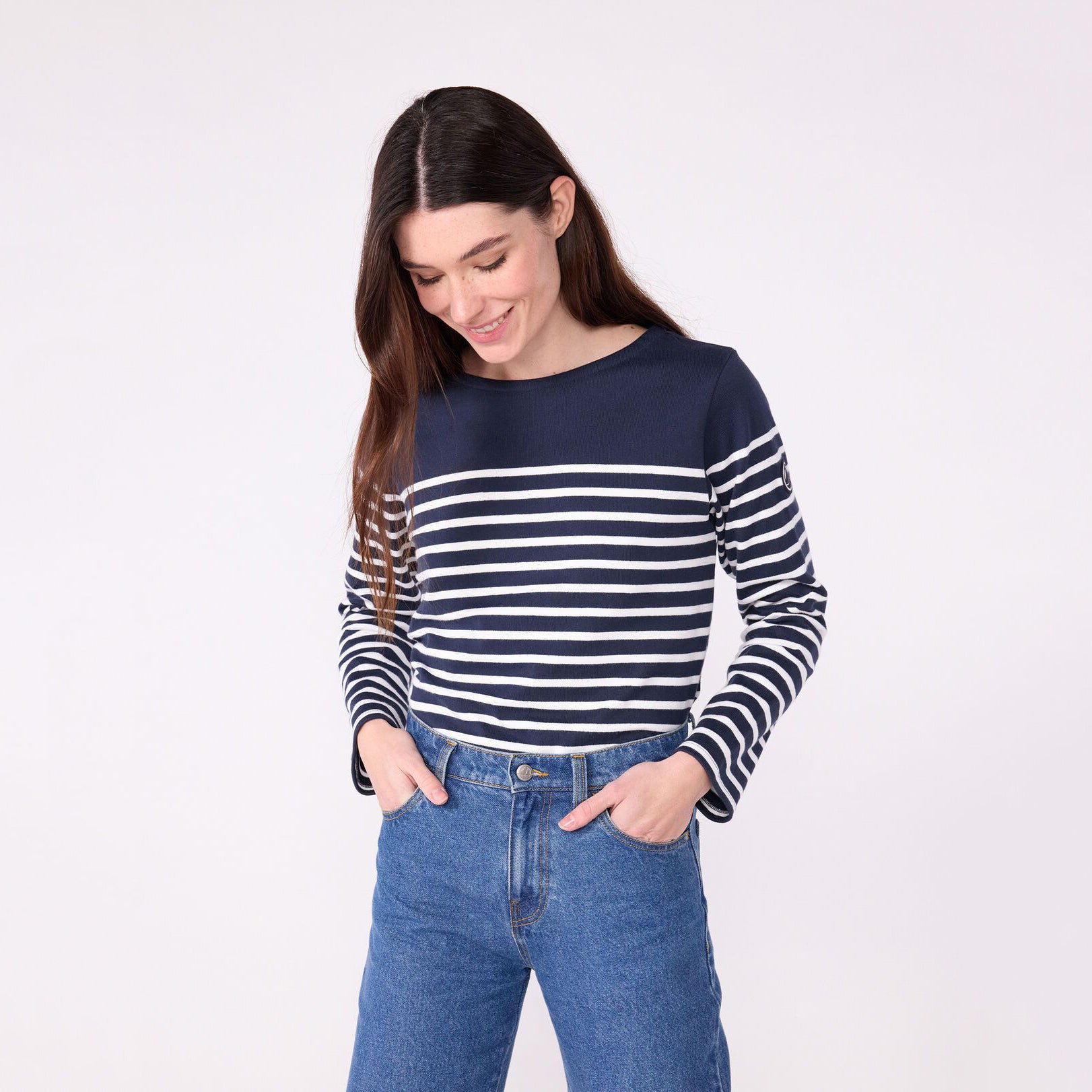 Women Navy Stripes Cotton T-Shirt