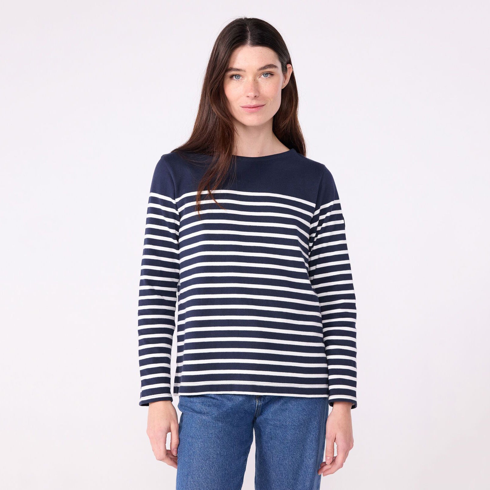Women Navy Stripes Cotton T-Shirt