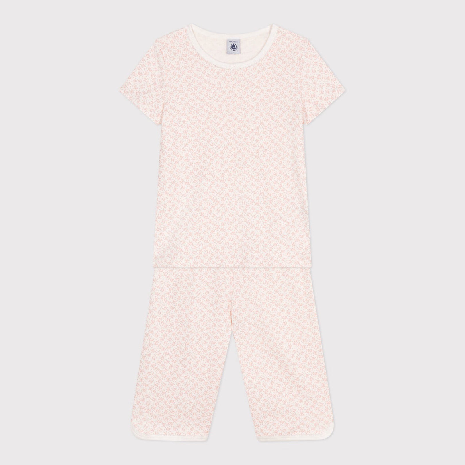 Girls Pink Printed Floral Cotton Nightwear Set