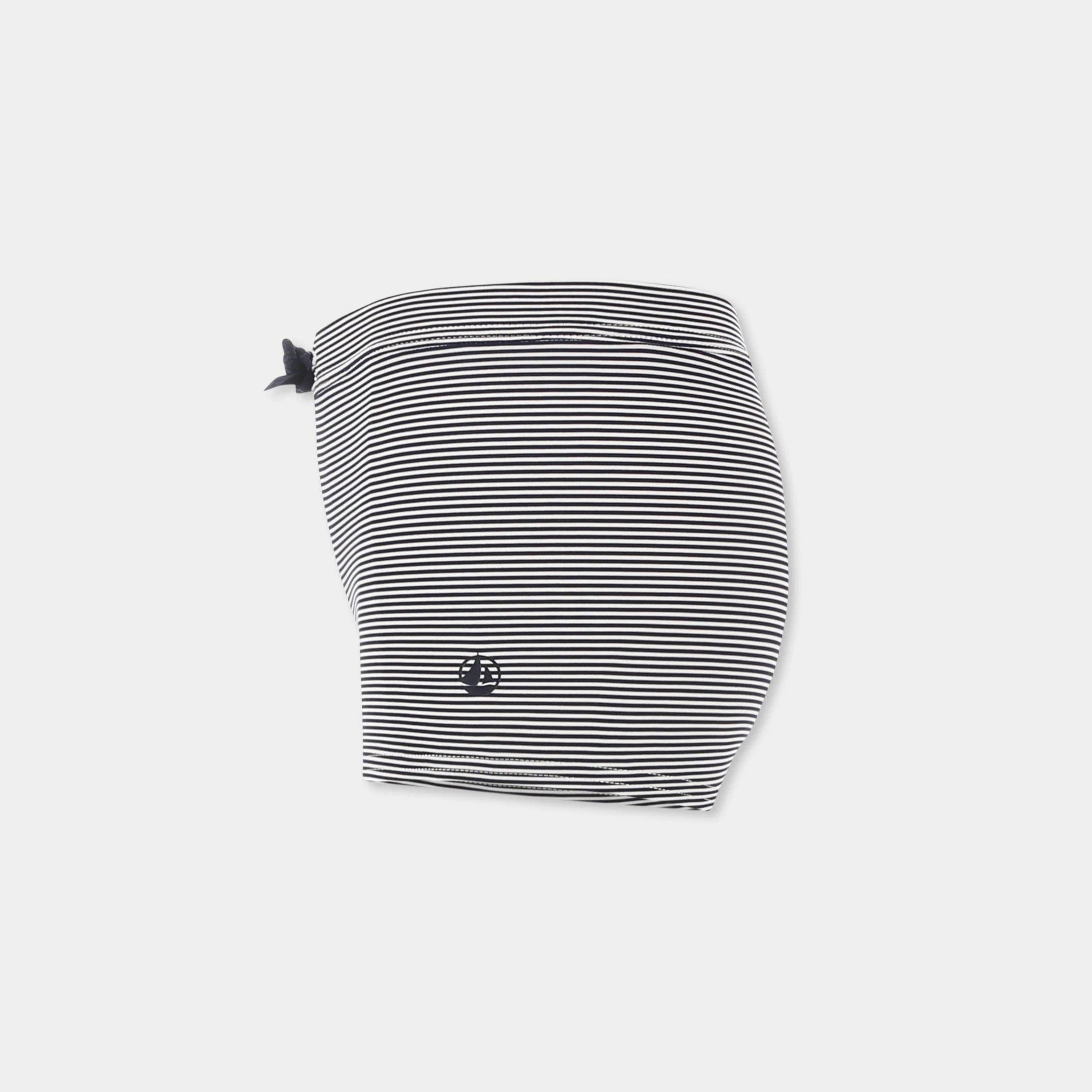 Boys Black & White Striped Swim Shorts