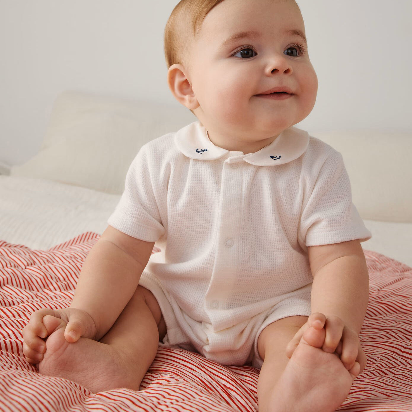 Baby Boys & Girls White Cotton Babysuit