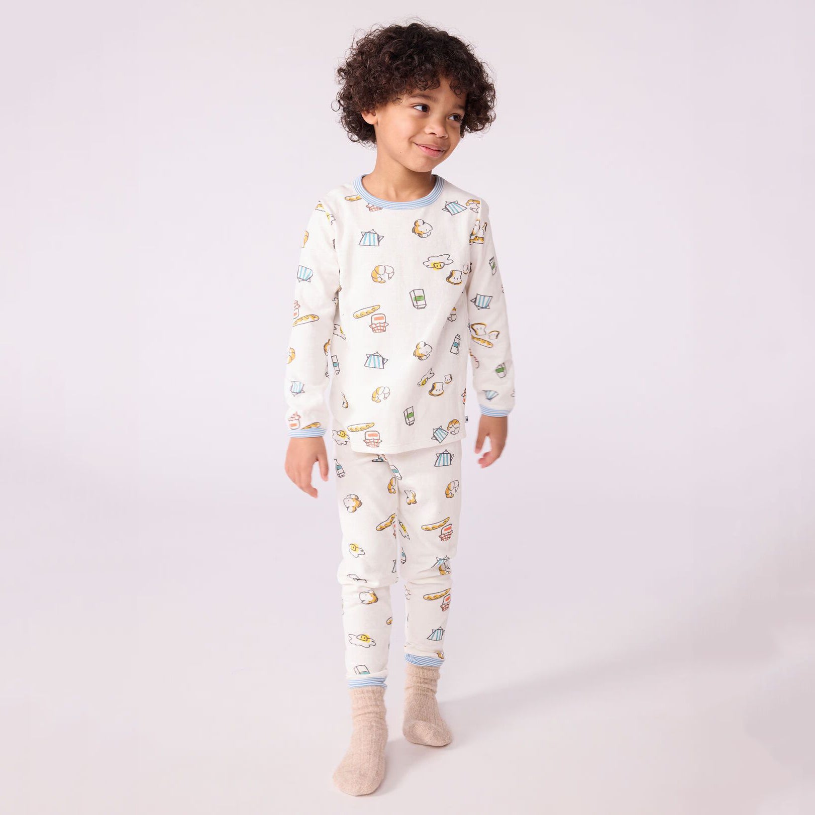 Boys White Printed Cotton Nightwear Set